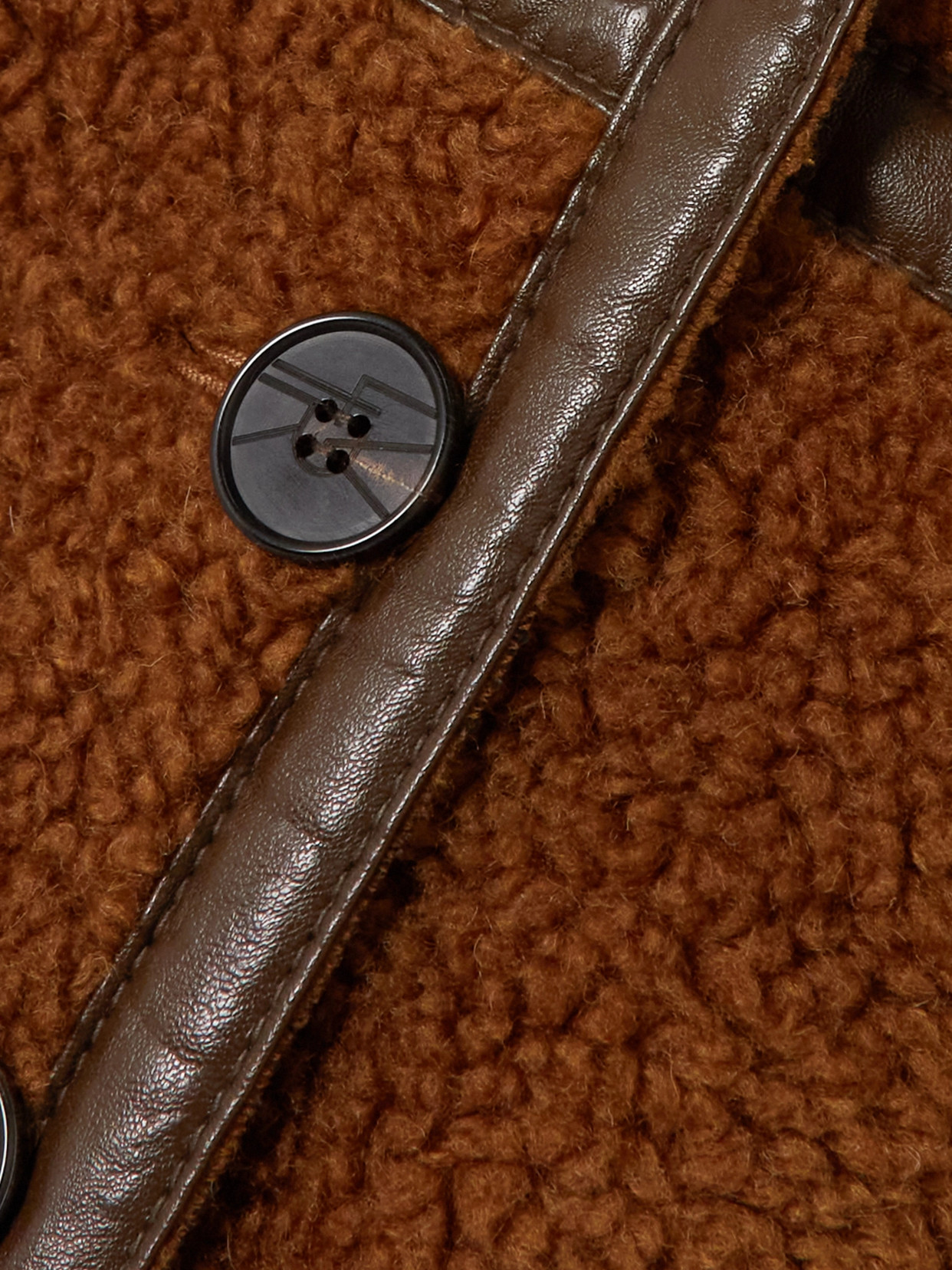 Double-Breasted Faux Leather-Trimmed Faux Shearling Coat