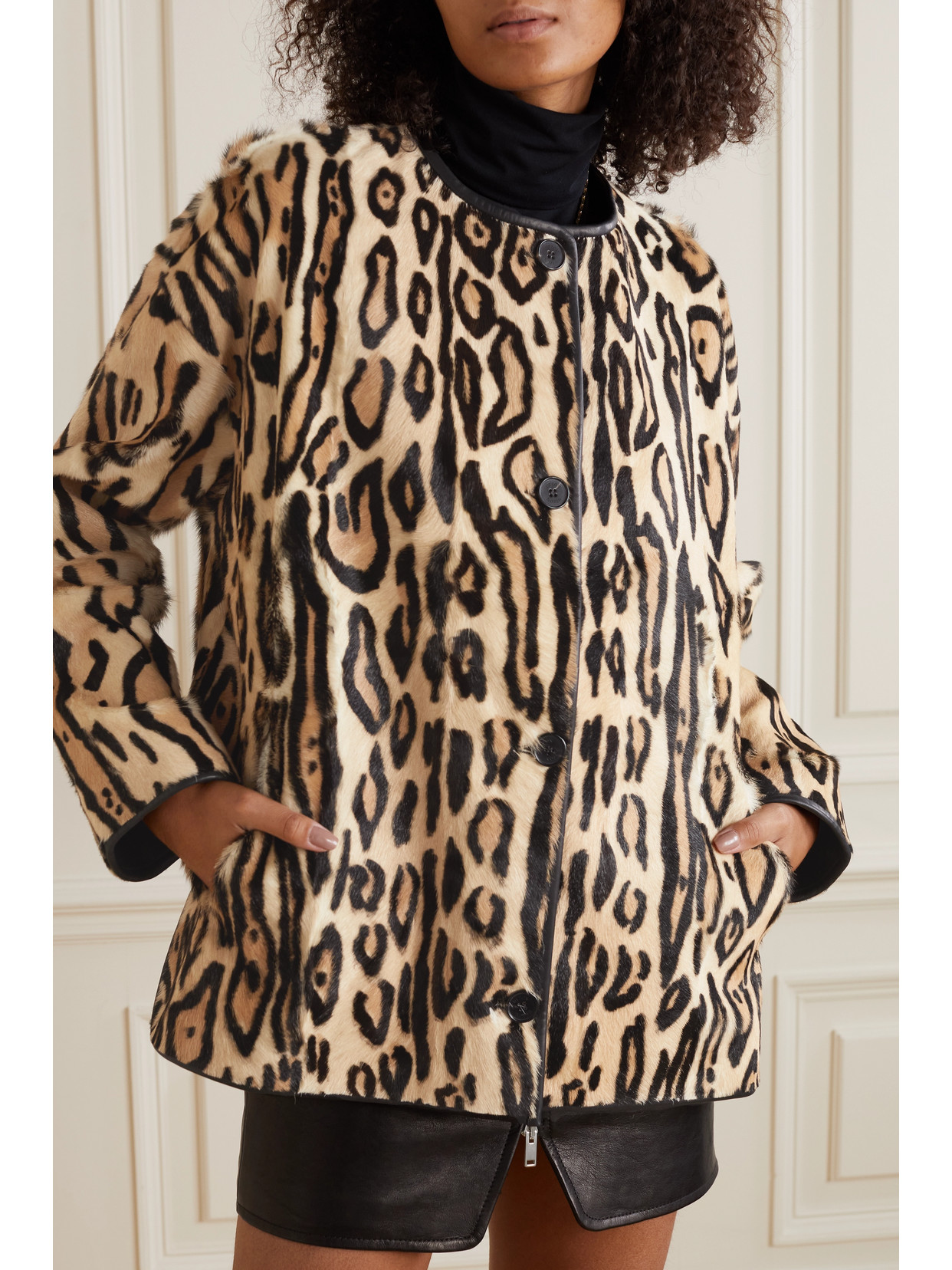 Utzon Jovanne Leopard-print Goat Hair Jacket In Cream