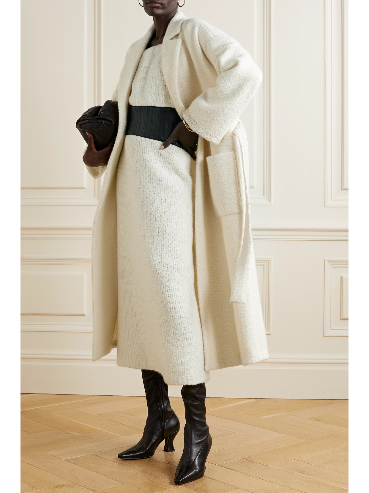 Shop Loro Piana Langston Belted Cashmere And Silk-blend Bouclé-tweed Coat In White