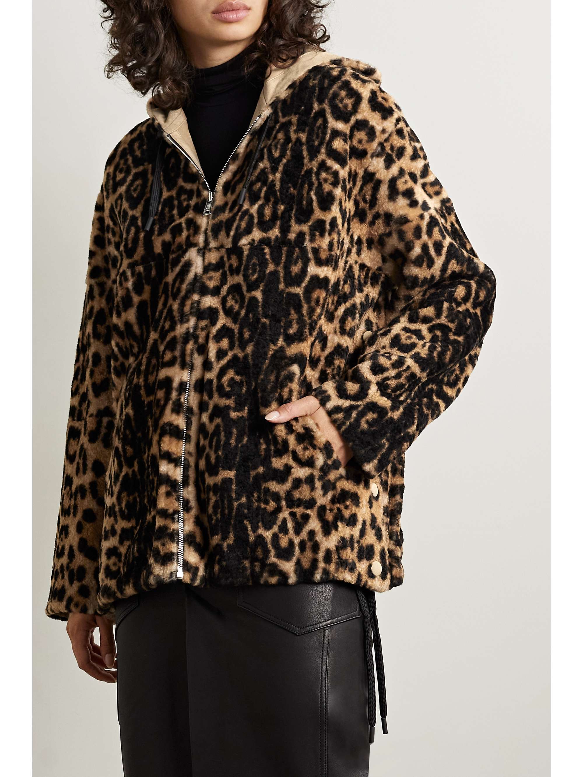 YVES SALOMON Hooded leopard-print shearling jacket