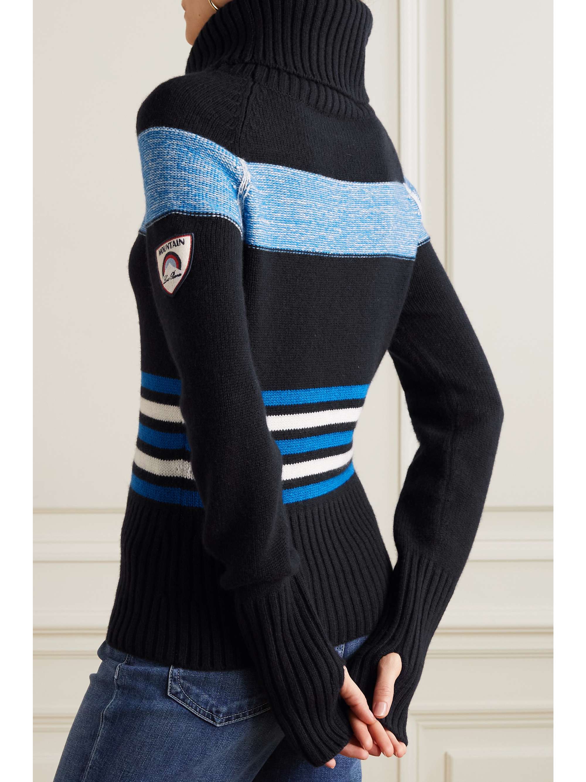 LORO PIANA Courmayeur appliquéd striped cashmere turtleneck sweater