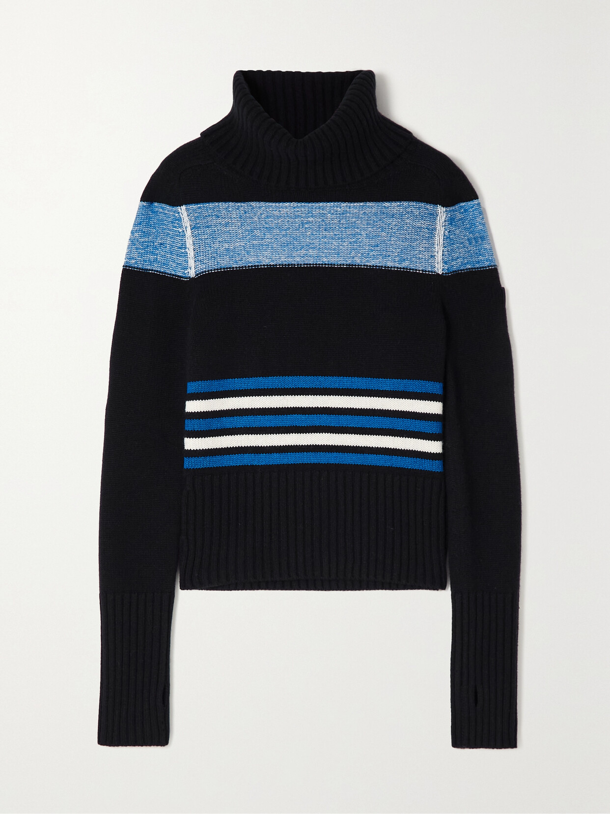 Loro Piana Courmayeur Appliquéd Striped Cashmere Turtleneck Sweater In Blue