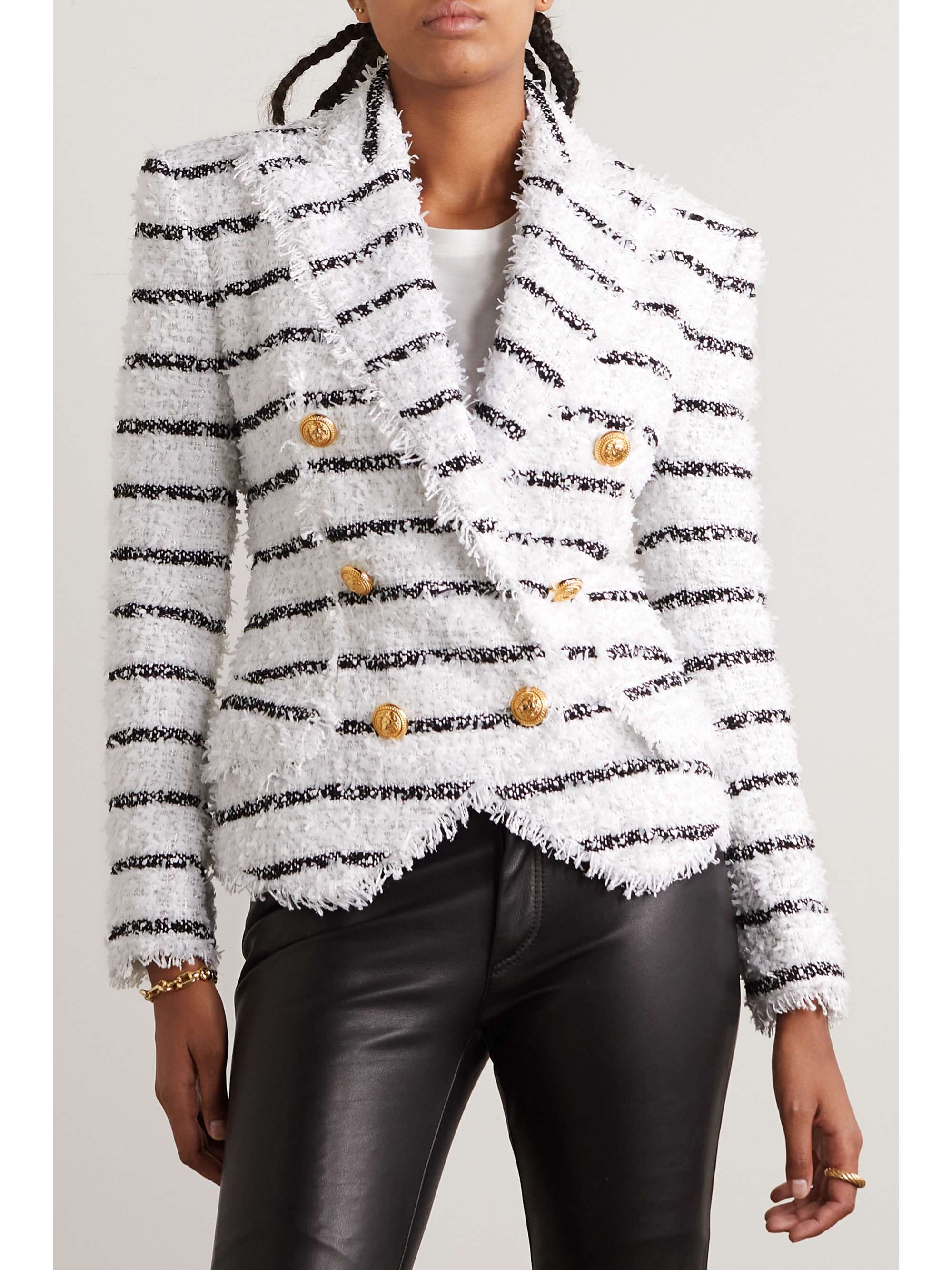 BALMAIN Double-breasted striped bouclé blazer