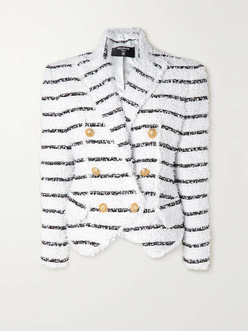 Balmain Double-breasted Striped Bouclé Blazer