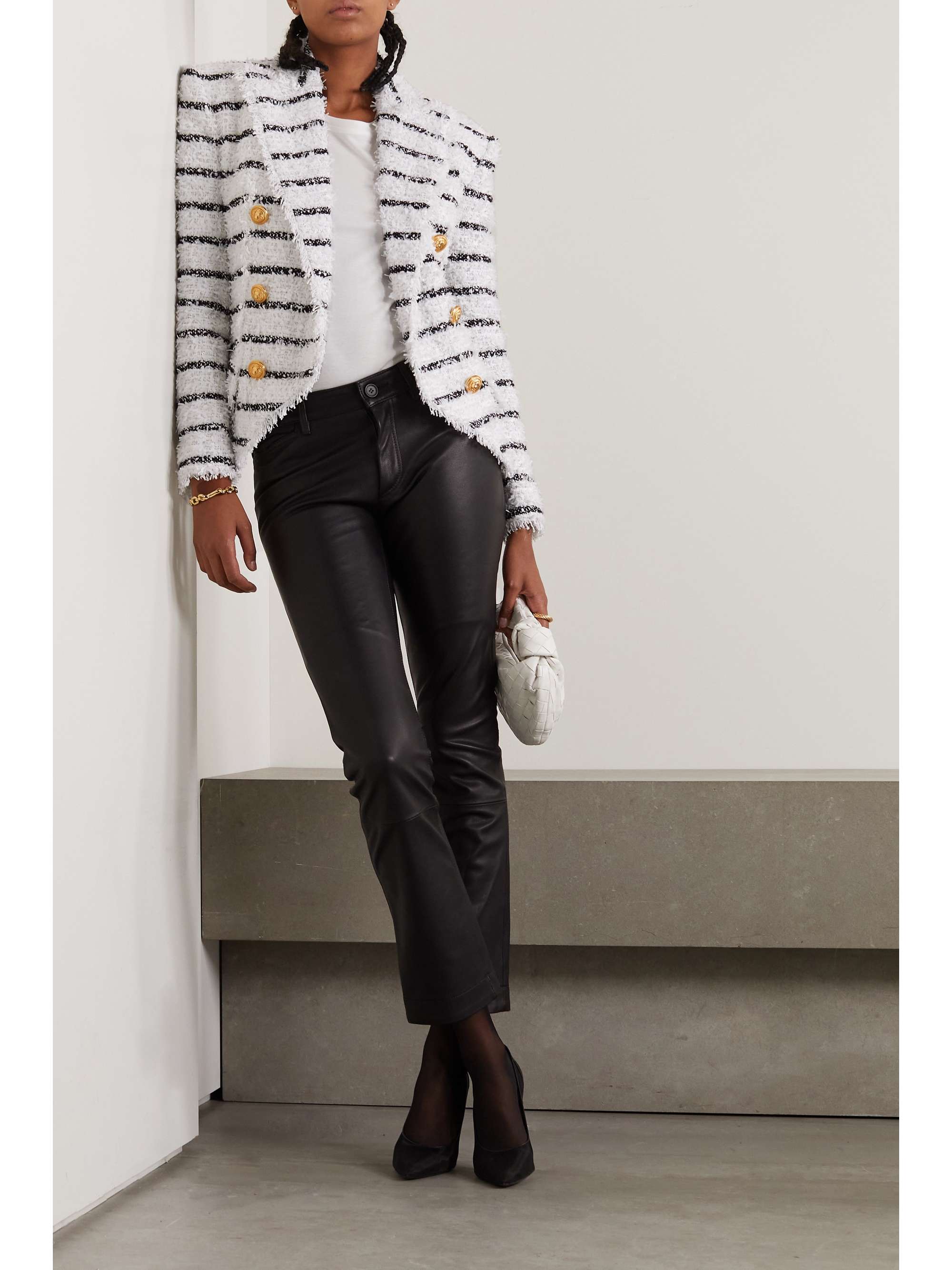 BALMAIN Double-breasted striped bouclé blazer