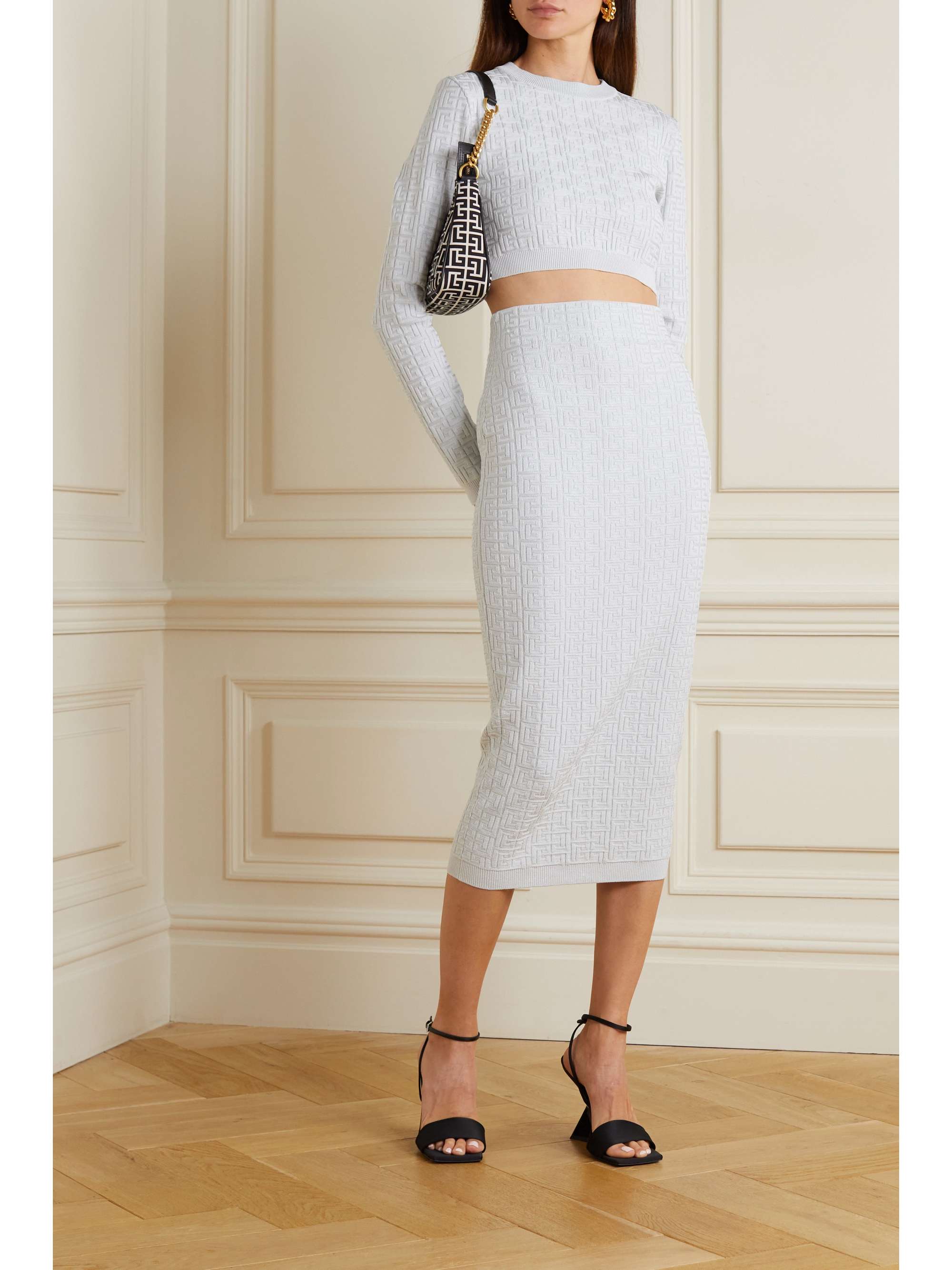 Jacquard-knit midi skirt