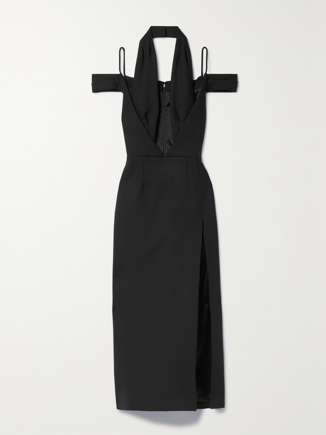 LaQuan Smith - Cold-shoulder Twill Halterneck Midi Dress - Black