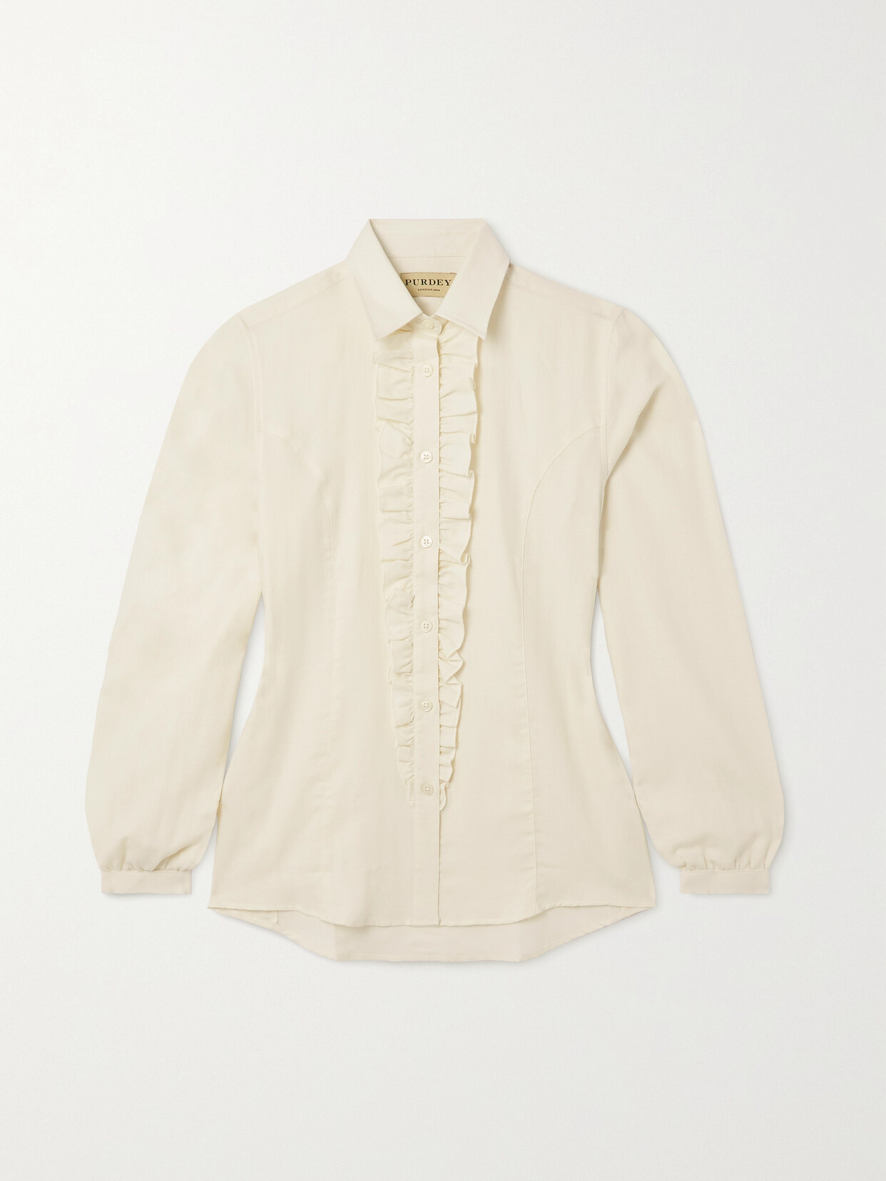 Purdey Ladies Ruffled Cotton And Cashmere-blend Shirt - Cream