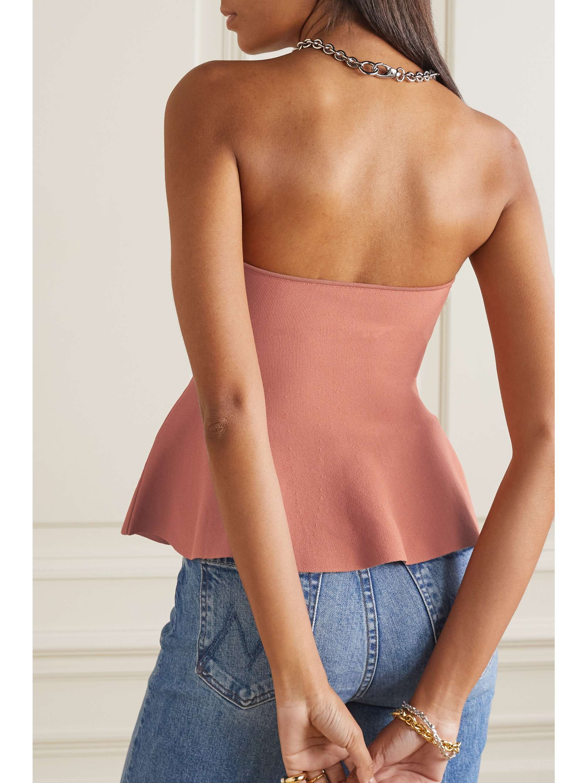 STELLA MCCARTNEY Strapless stretch-knit peplum top