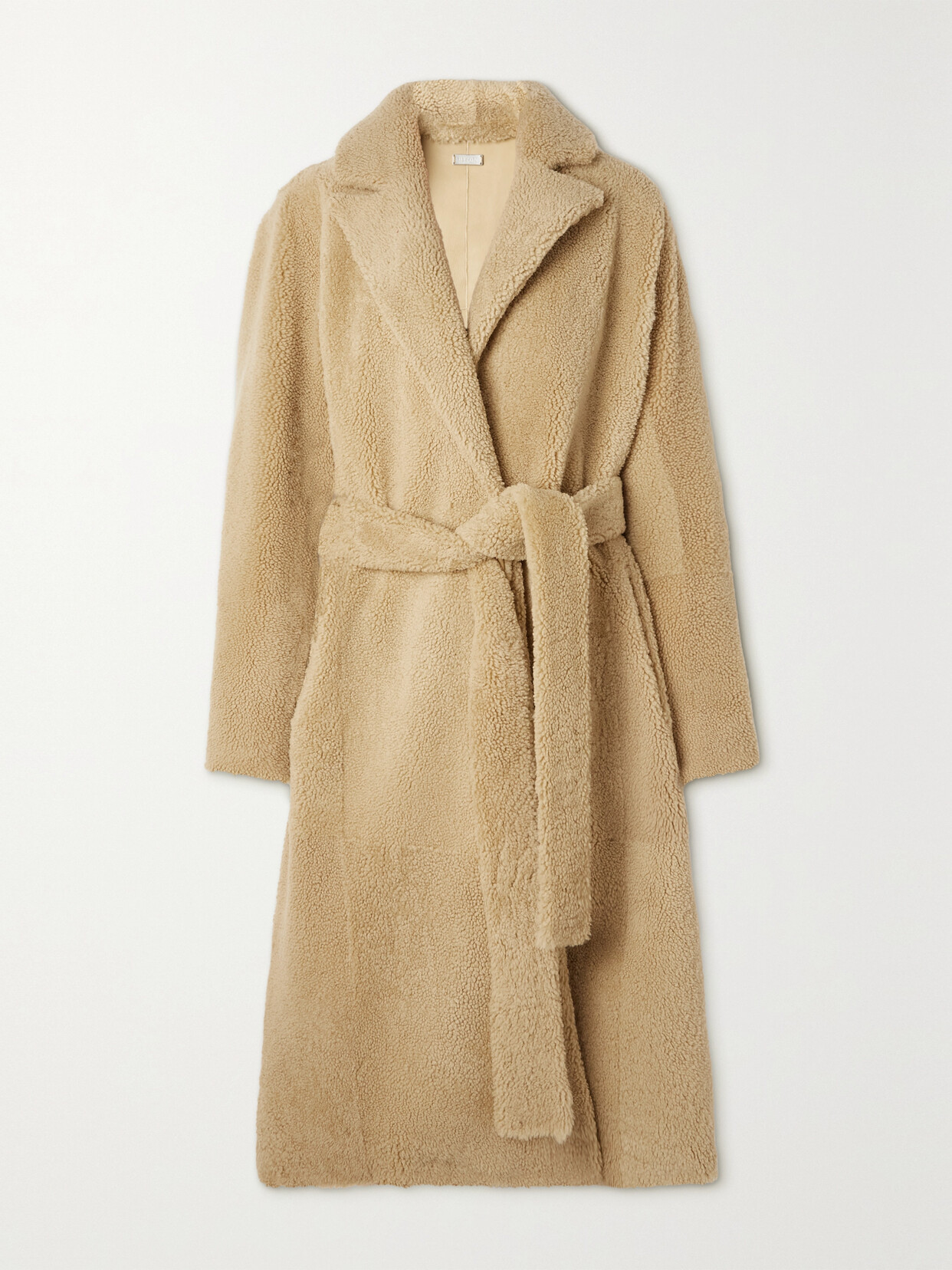 Utzon Carley Belted Shearling Coat In Neutrals