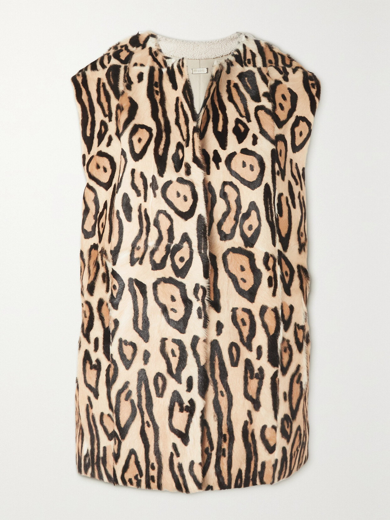 Utzon Vela Paneled Leopard-print Shearling Vest In Cream