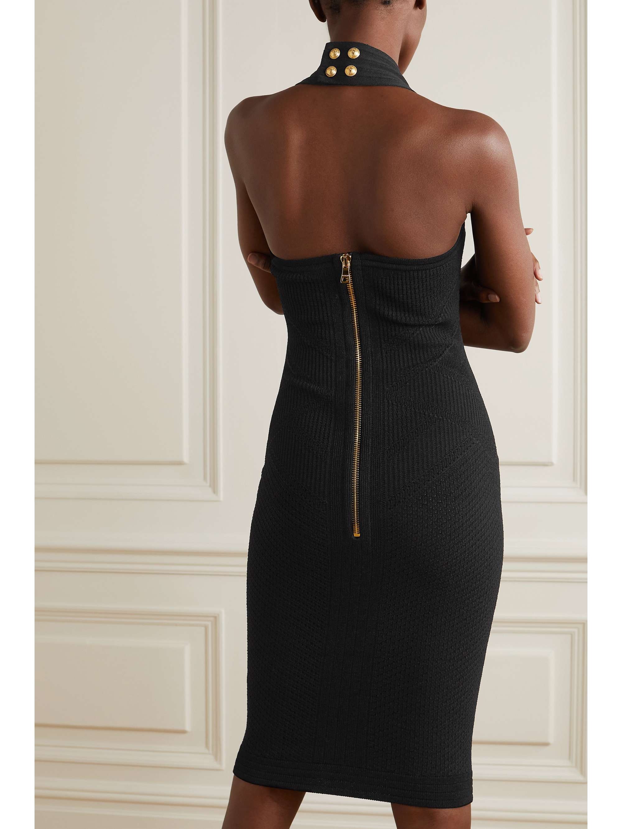 Black Ribbedknit halterneck dress BALMAIN NETAPORTER