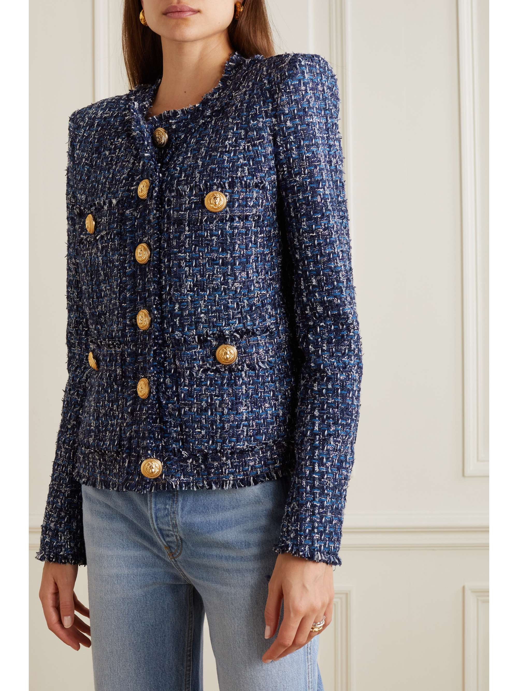 BALMAIN Frayed tweed blazer | NET-A-PORTER