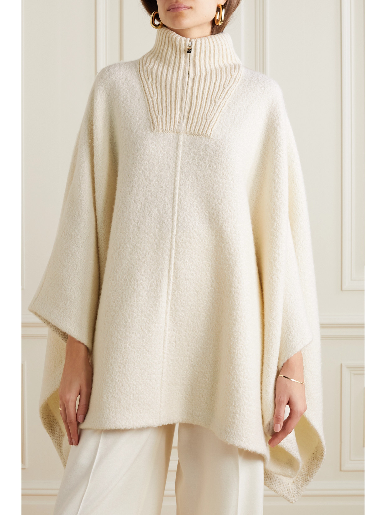 Shop Loro Piana Britney Cashmere And Silk-blend Turtleneck Poncho In White