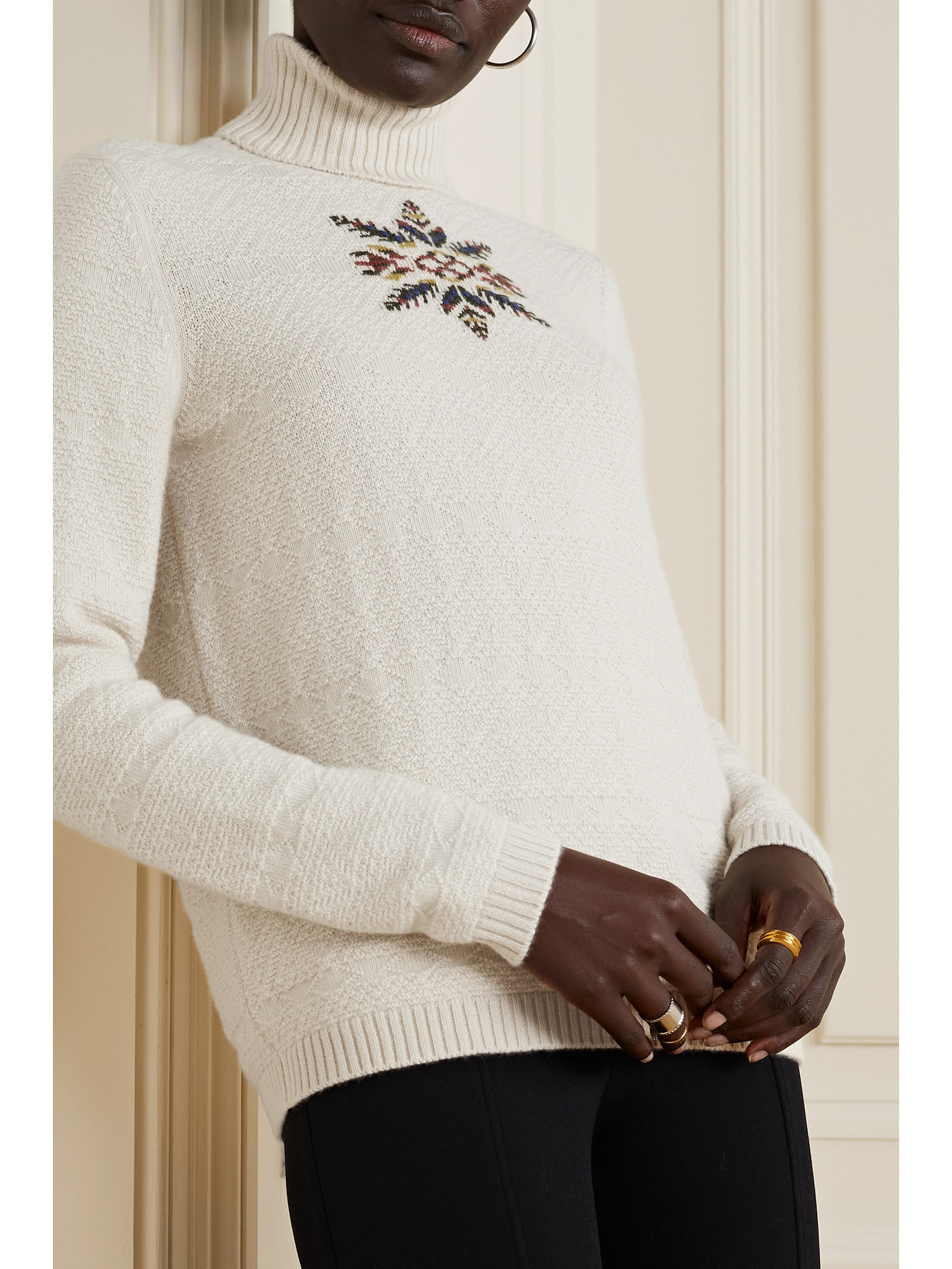LORO PIANA DOLCEVITA BERNINA JACQUARD-KNIT CASHMERE TURTLENECK SWEATER 