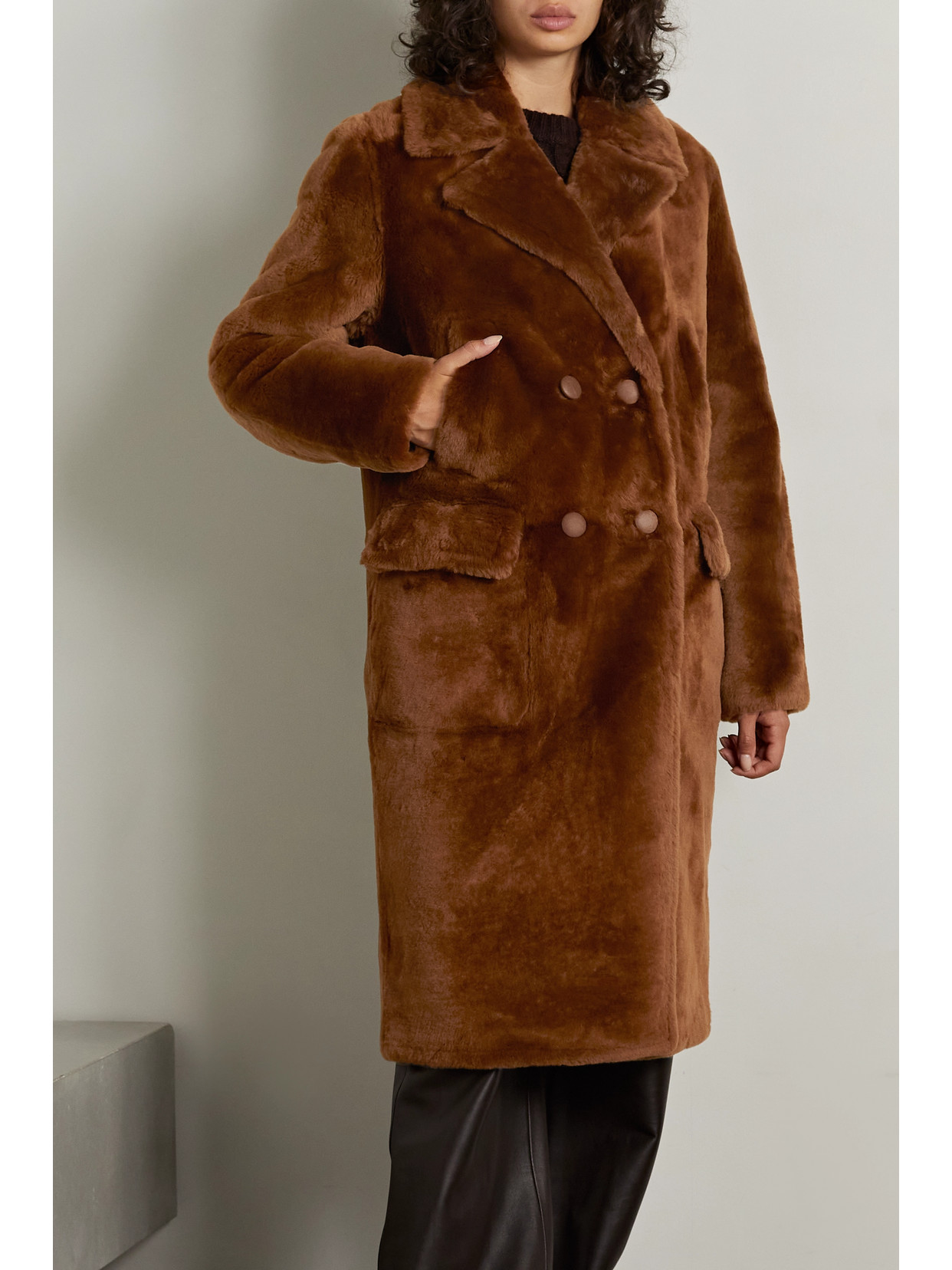 Yves Salomon | Brown | Double-breasted Shearling Coat_ | $1608