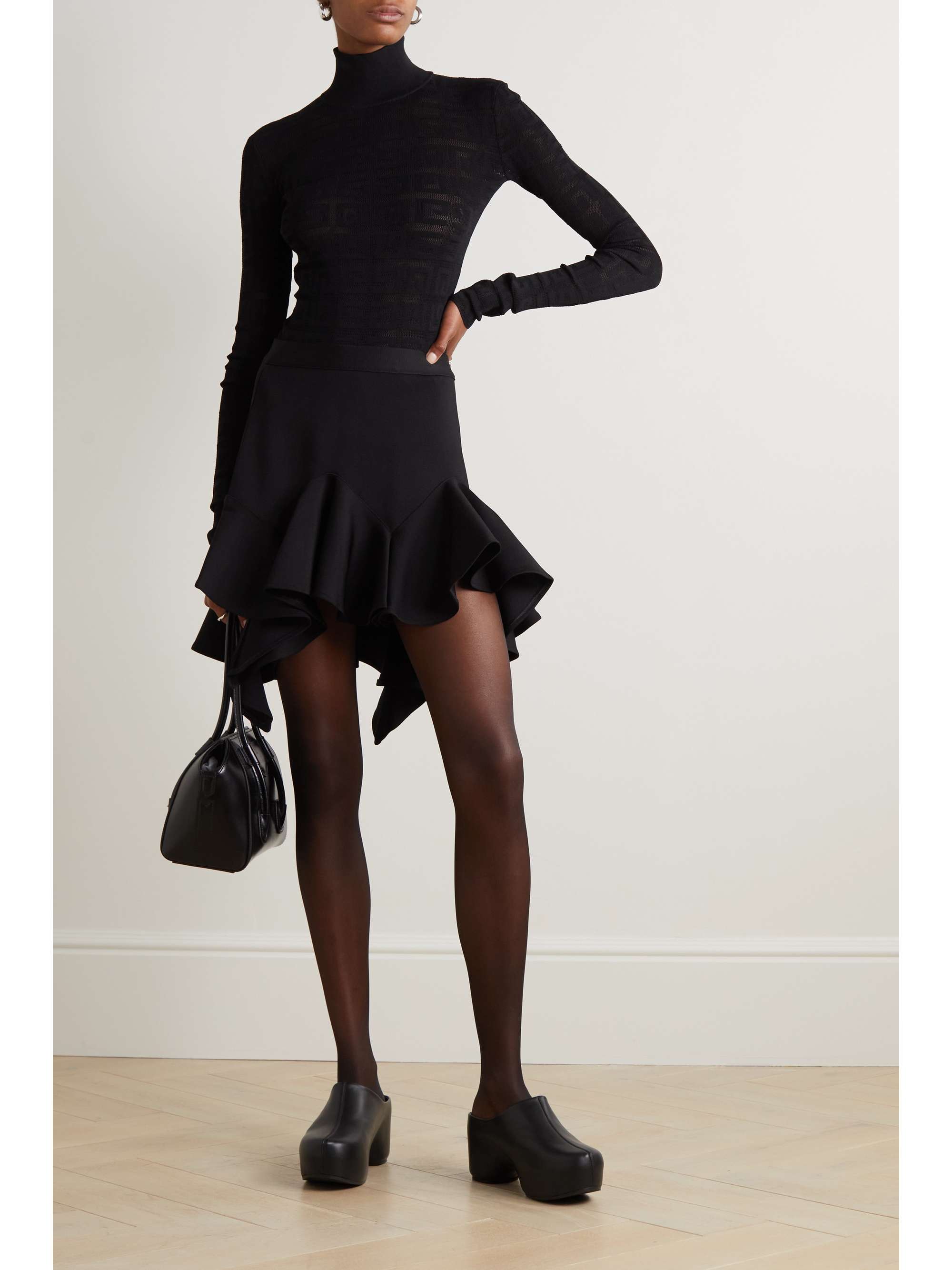 GIVENCHY Asymmetric ruffled stretch-jersey mini skirt