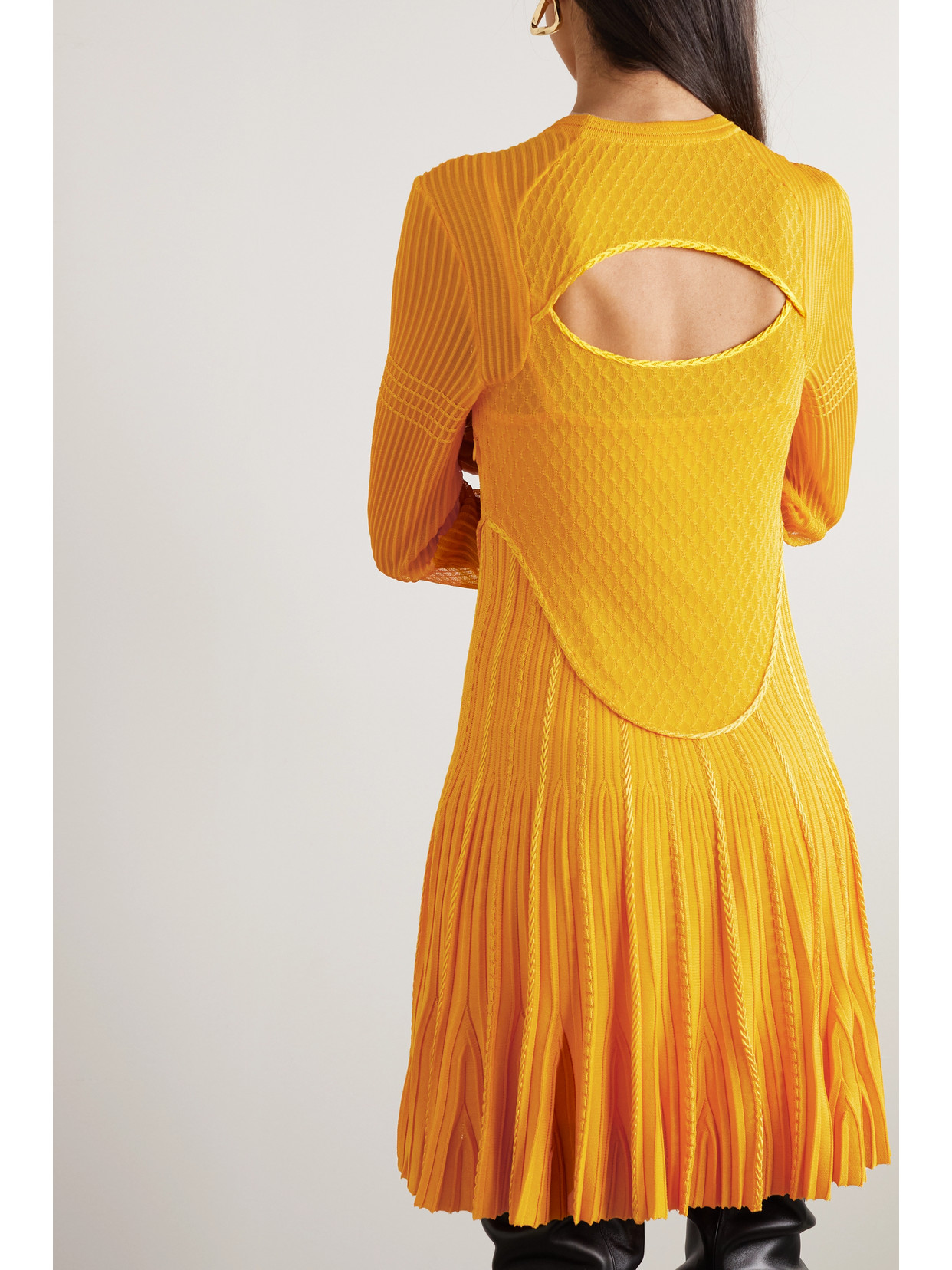 Shop Givenchy Cutout Pleated Knitted Mini Dress In Yellow