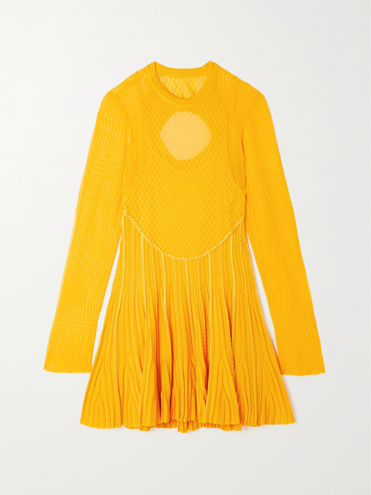 Shop Givenchy Cutout Pleated Knitted Mini Dress In Yellow