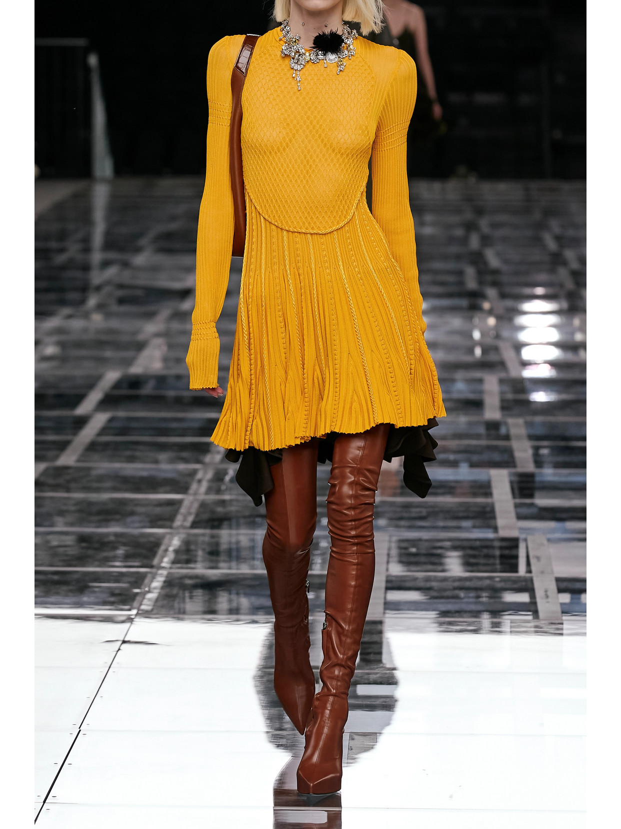 Shop Givenchy Cutout Pleated Knitted Mini Dress In Yellow