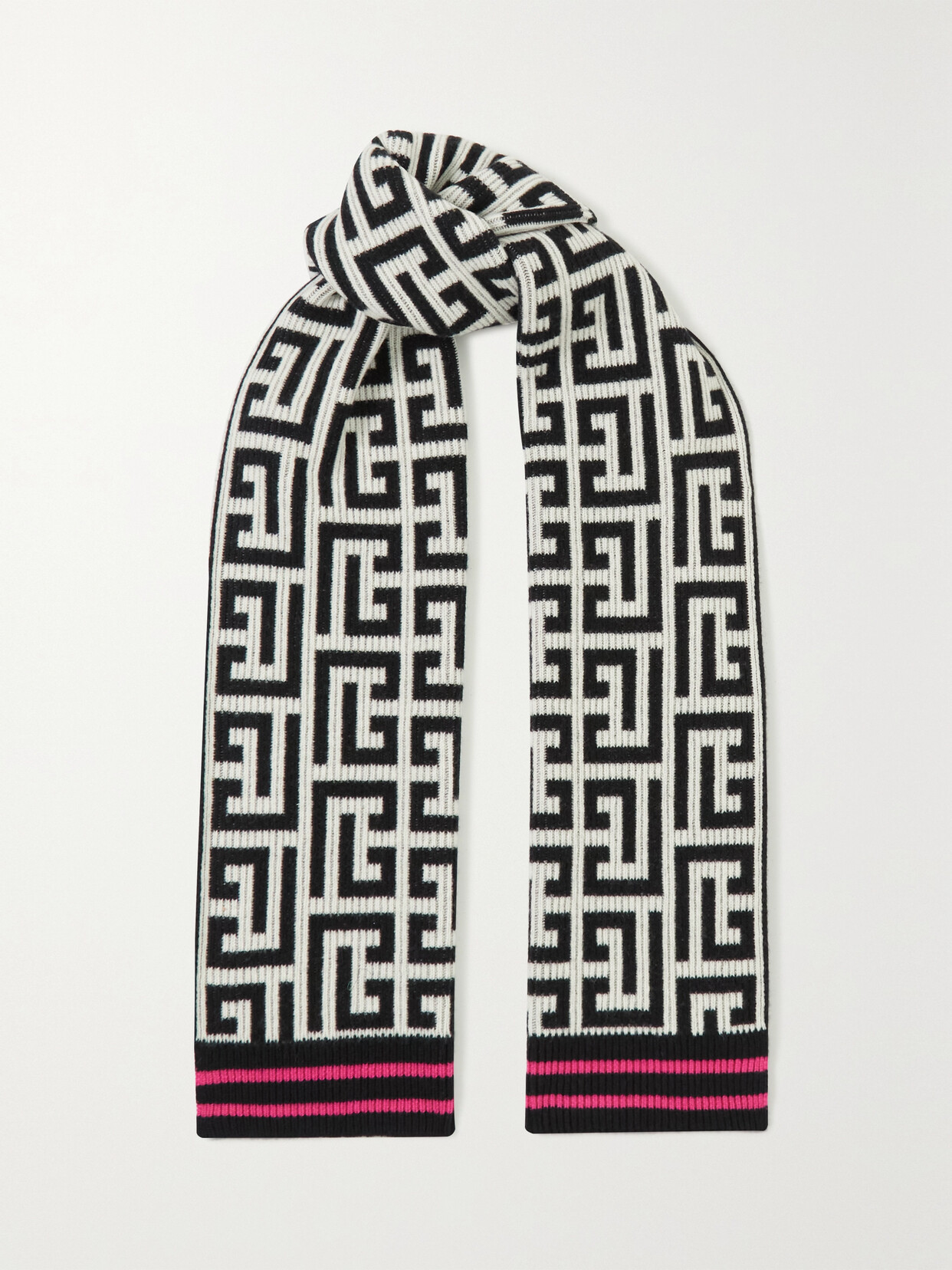 Balmain - Ribbed Jacquard-knit Merino Wool And Cashmere-blend Scarf - Black