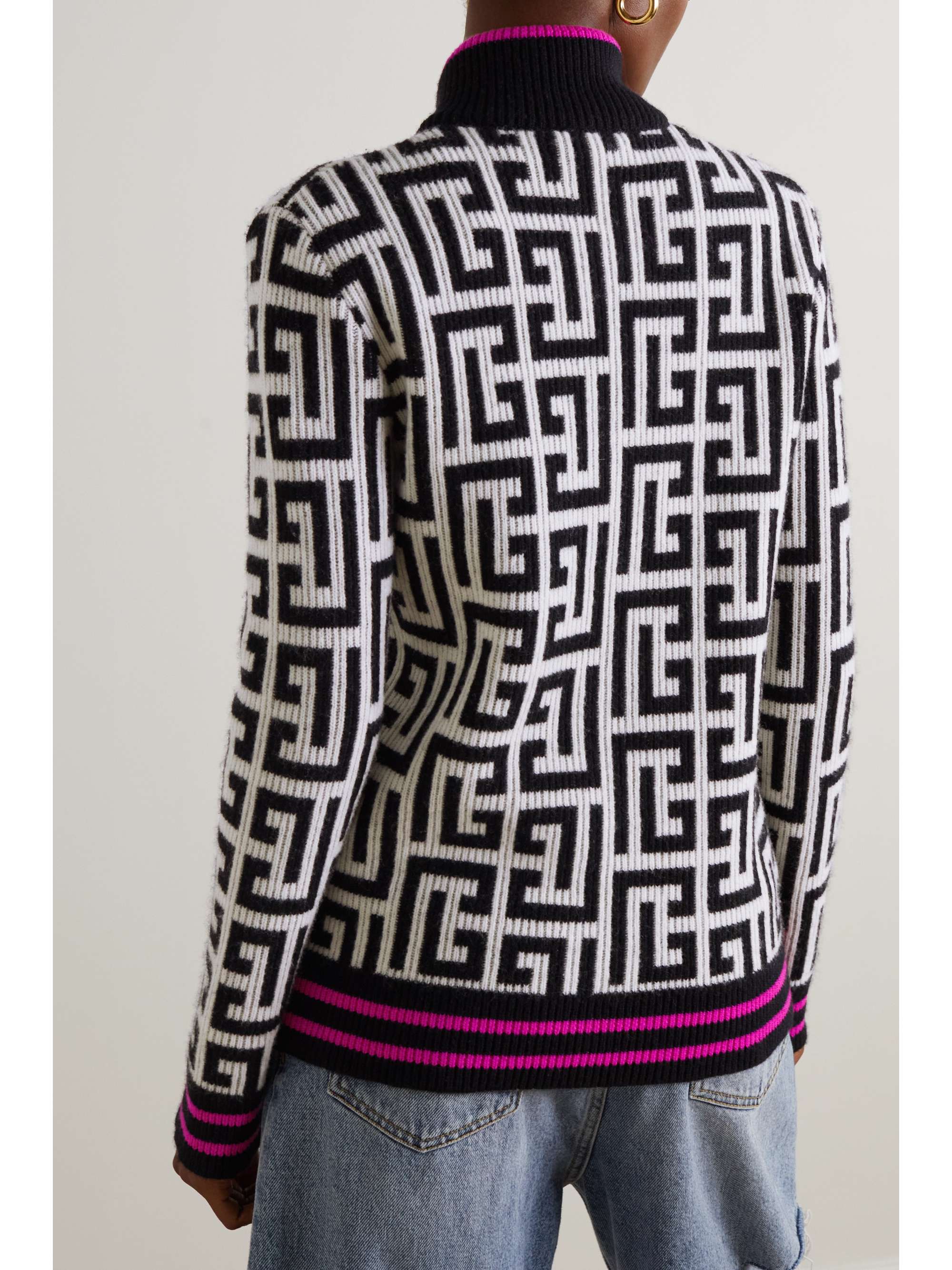 Balmain - Ribbed Jacquard-knit Merino Wool and Cashmere-Blend Cardigan - Black - FR42 - Net A Porter