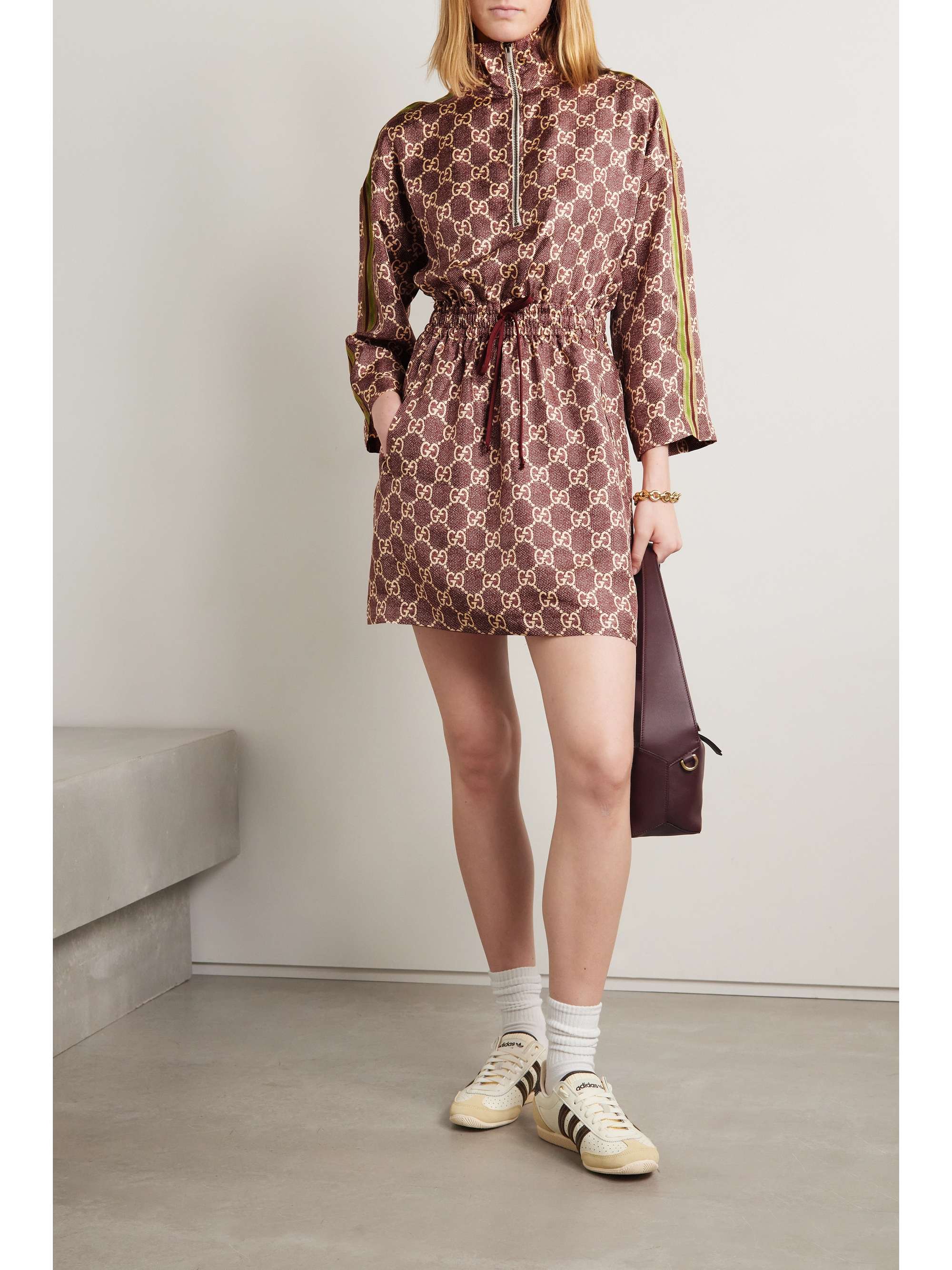 GUCCI Webbing-trimmed printed silk mini dress | NET-A-PORTER