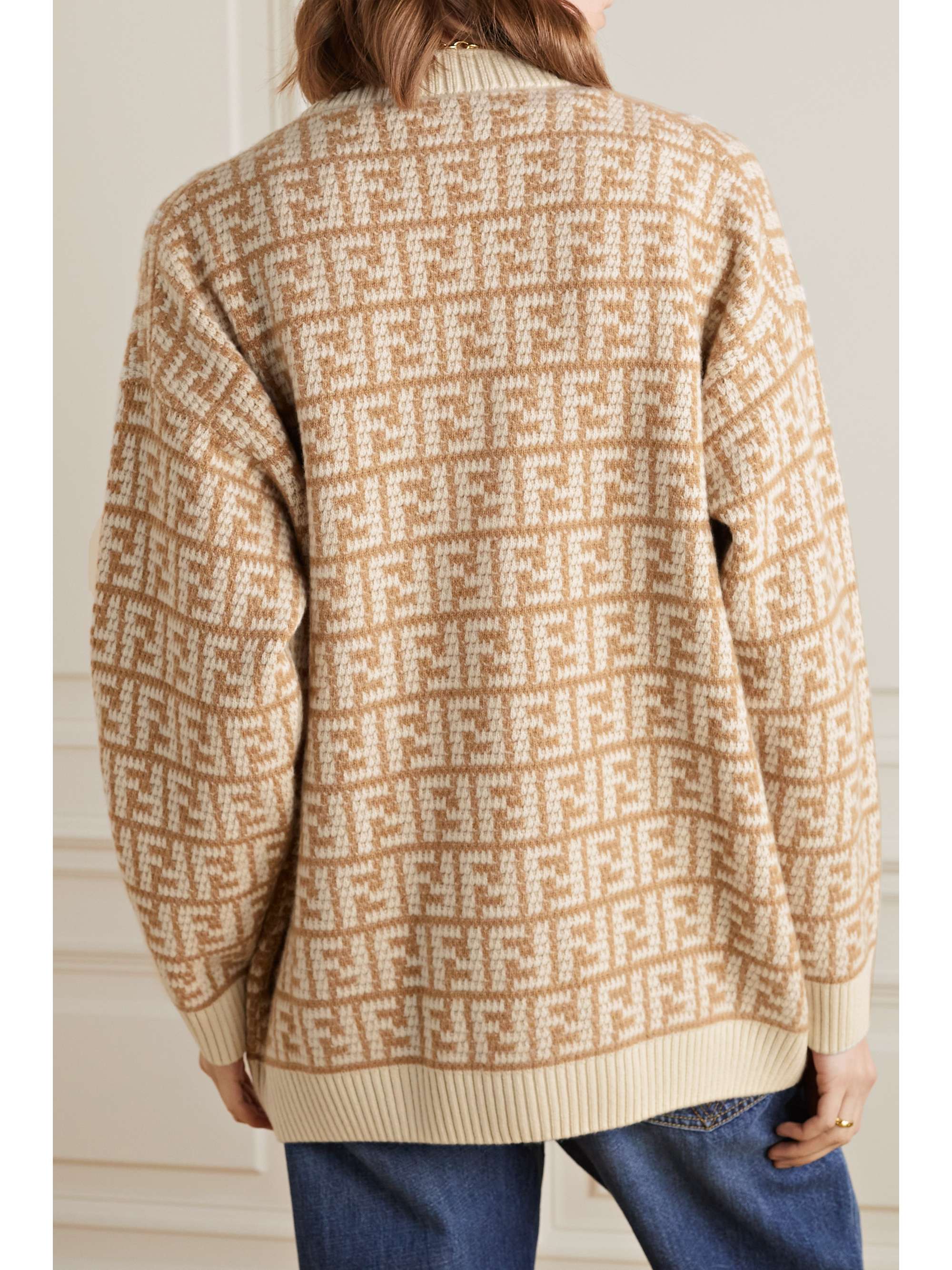 FENDI Crochet-knit cashmere-jacquard cardigan