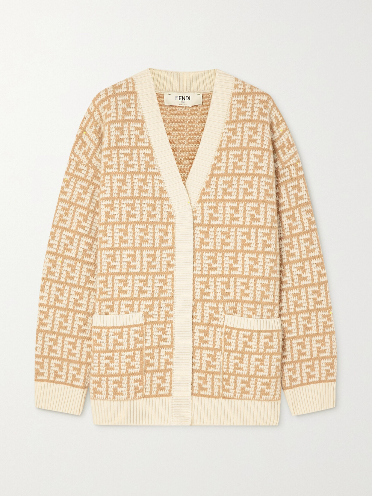 FENDI CROCHET-KNIT CASHMERE-JACQUARD CARDIGAN