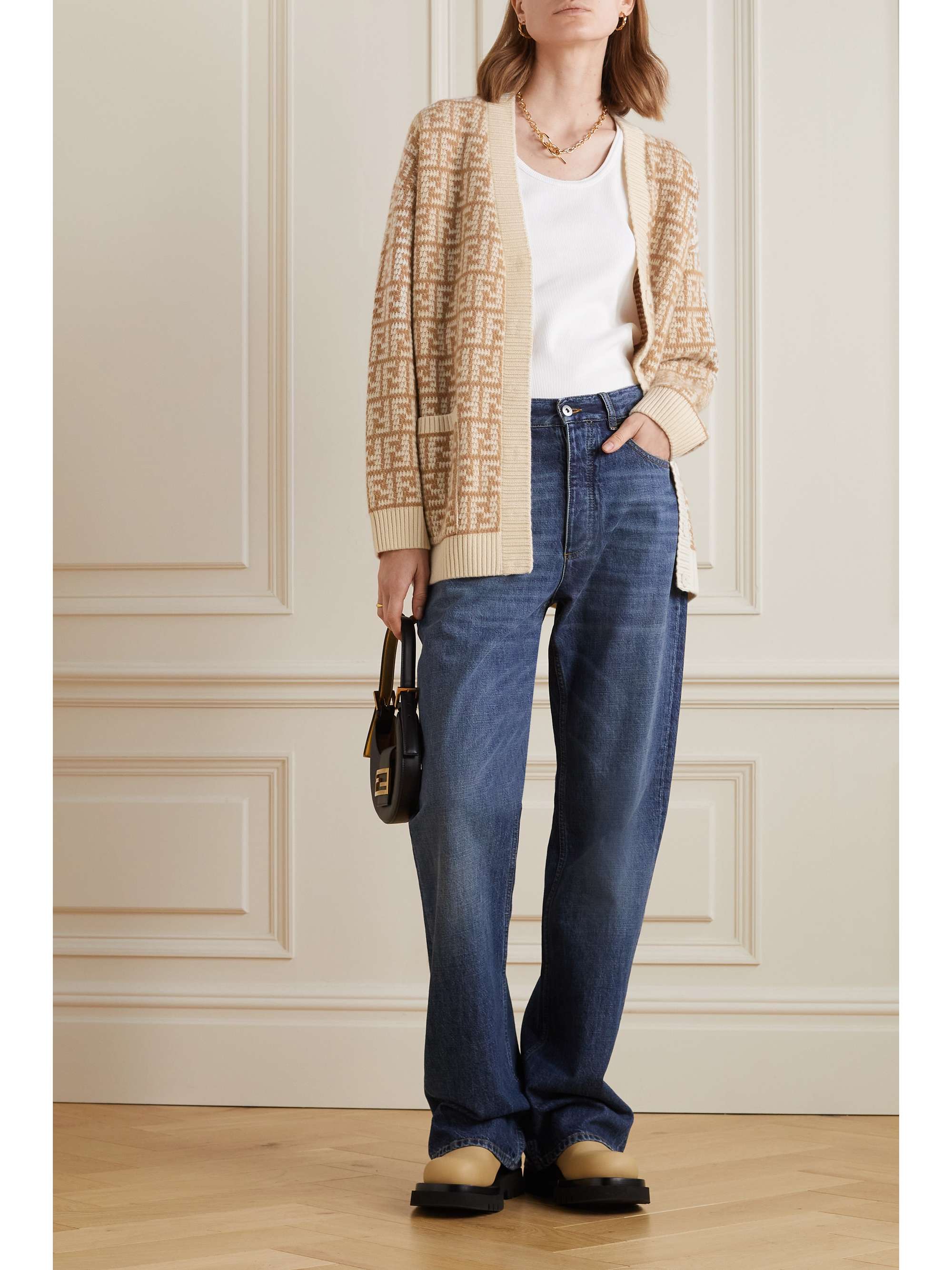 FENDI Crochet-knit cashmere-jacquard cardigan