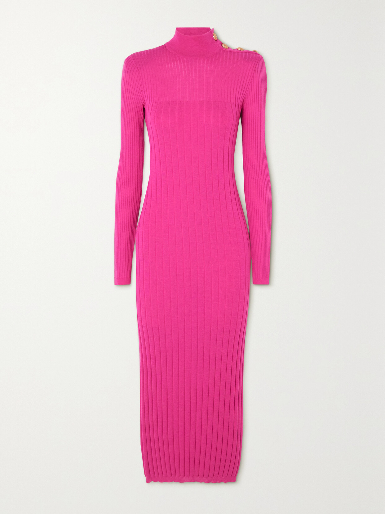 Balmain Button-embellished Ribbed Wool Midi Dress