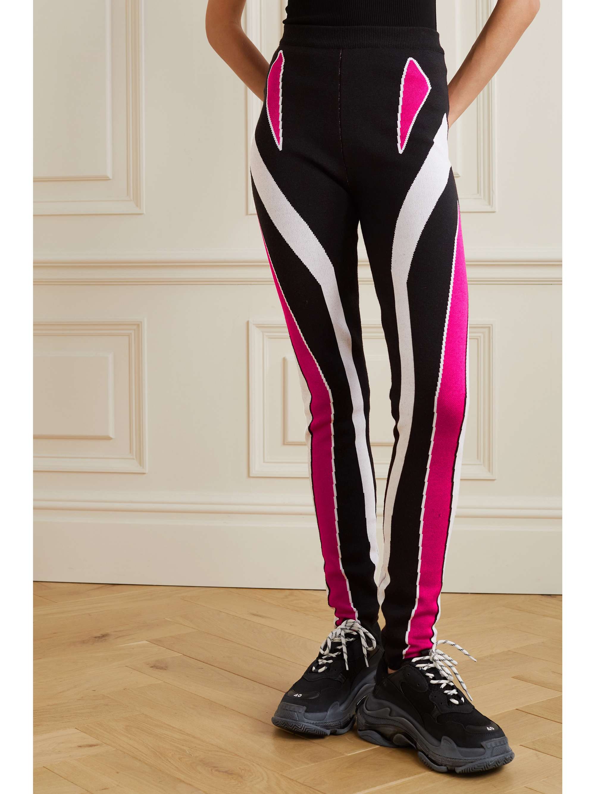 BALMAIN Striped stretch-jacquard leggings