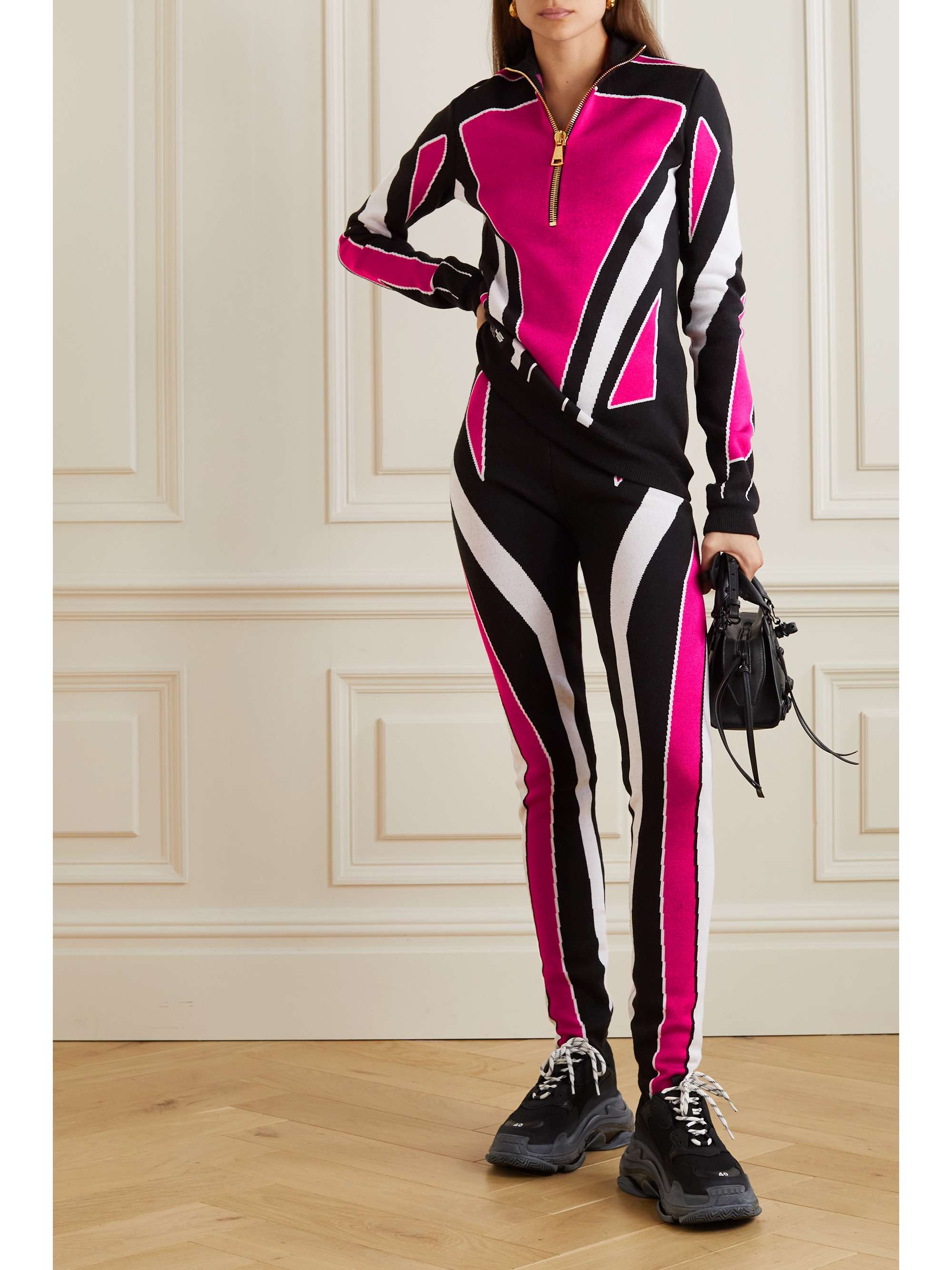 BALMAIN Striped stretch-jacquard leggings