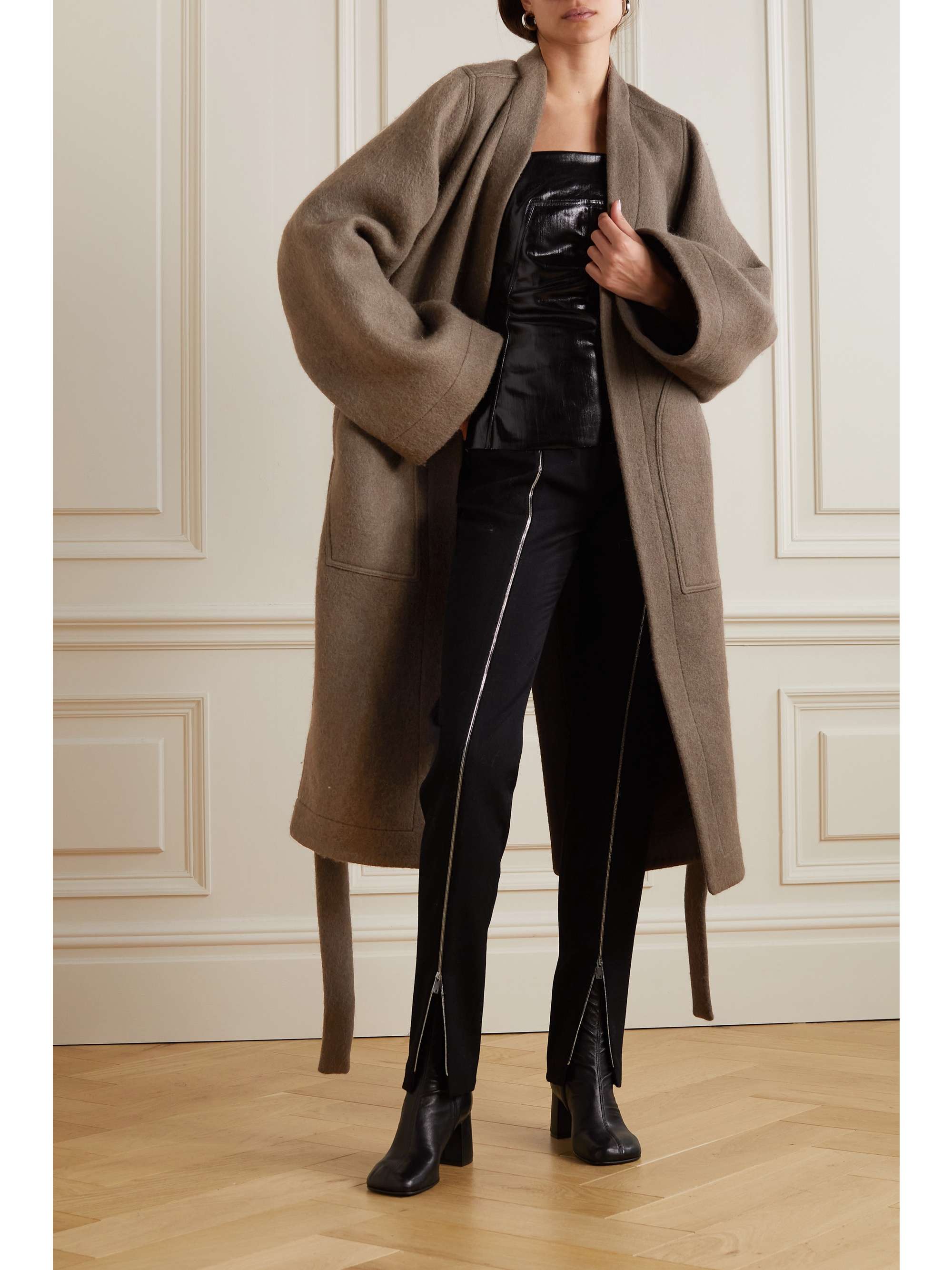Dagger belted layered wool and alpaca-blend coat