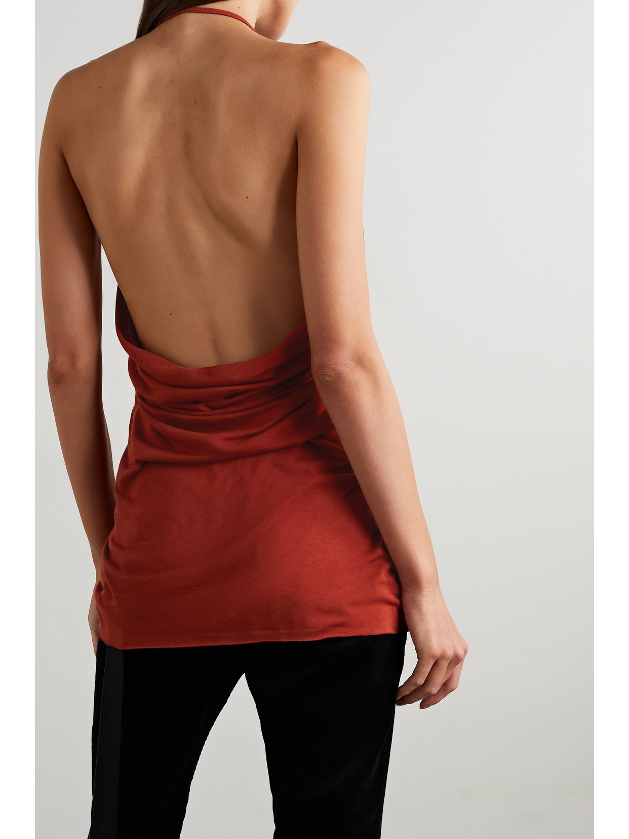 Lilies Open-Back Gathered Jersey Halterneck Top