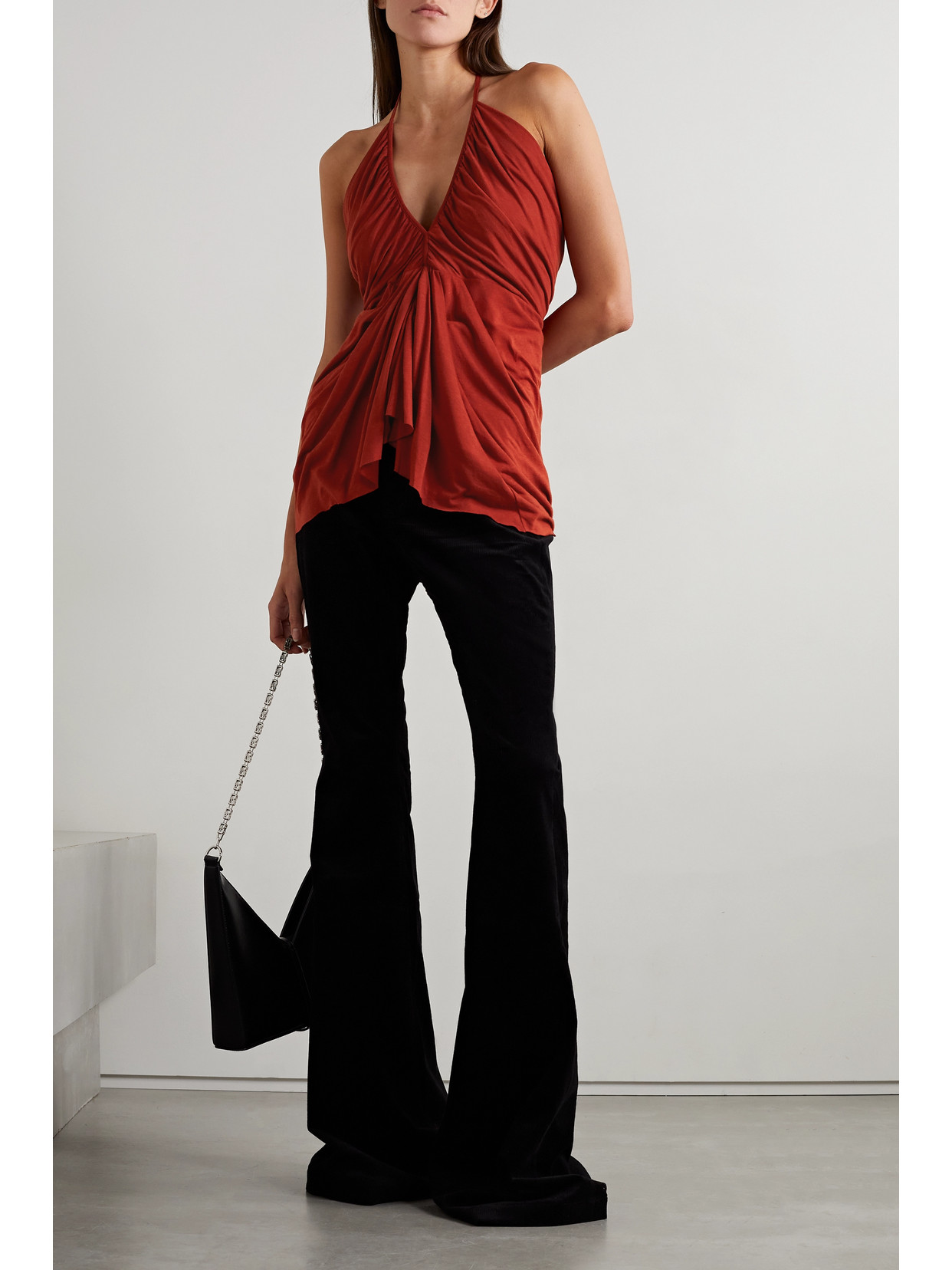 Lilies Open-Back Gathered Jersey Halterneck Top