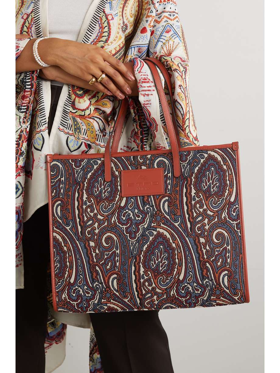 ETRO Globetrotter leathertrimmed canvasjacquard tote NETAPORTER