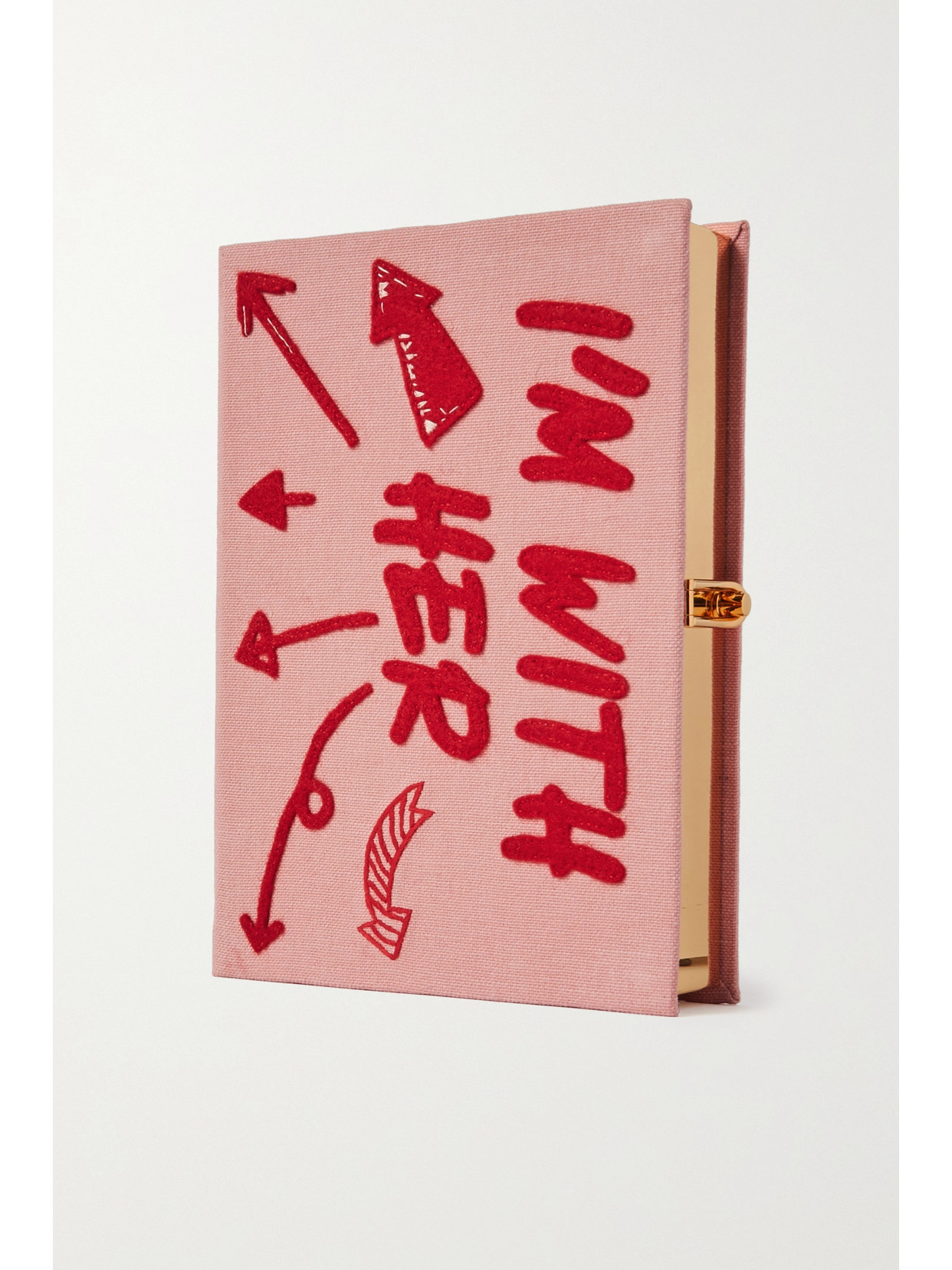 Olympia Le-tan I'm With Her Embroidered Appliquéd Canvas Clutch In Pink