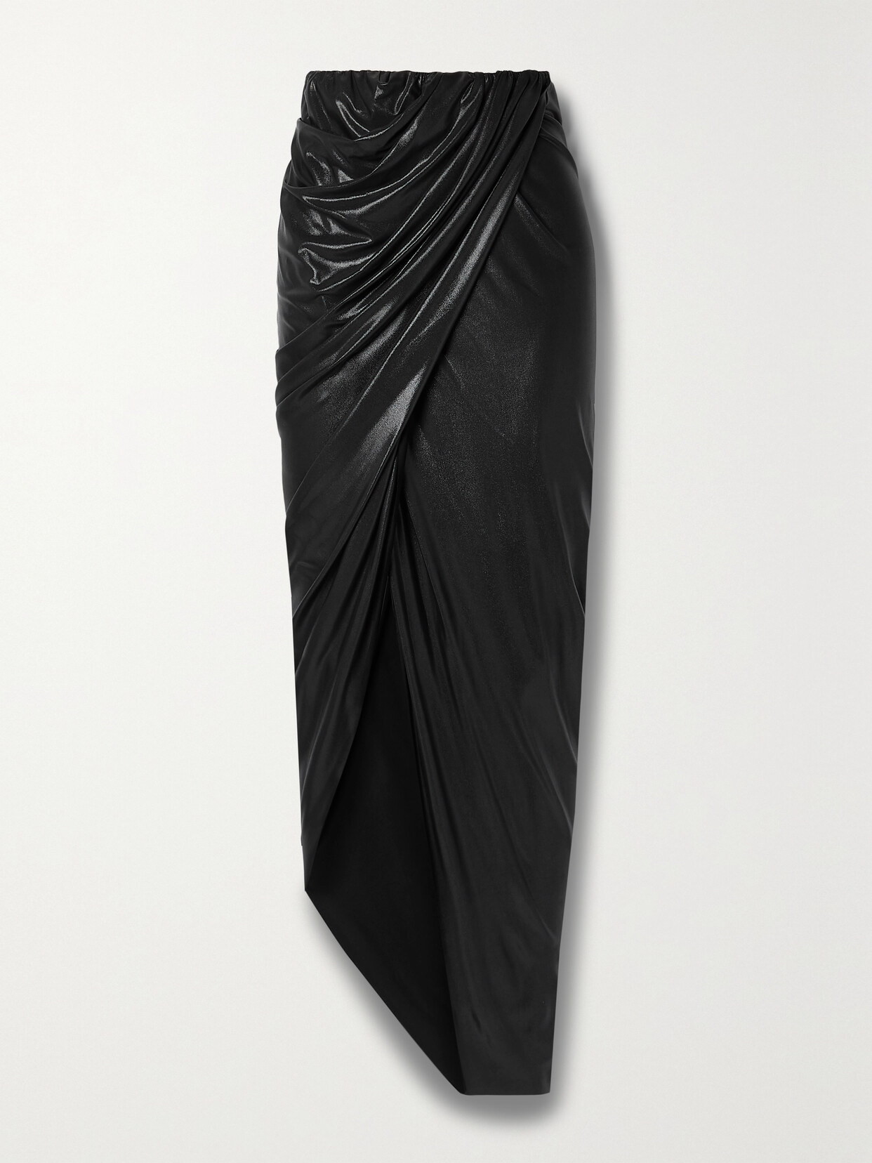 Rick Owens Wrap-effect Draped Metallic Stretch-jersey Midi Skirt - Black