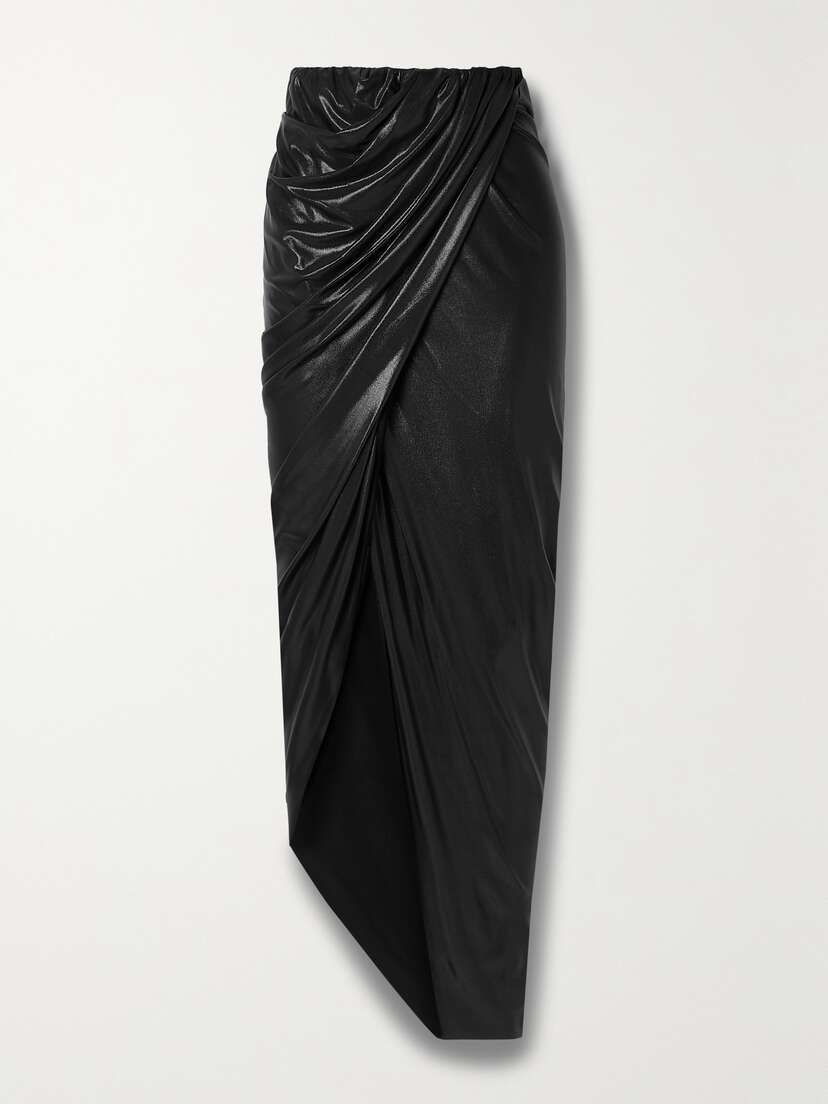 Rick Owens Wrap-effect Draped Metallic Stretch-jersey Midi Skirt