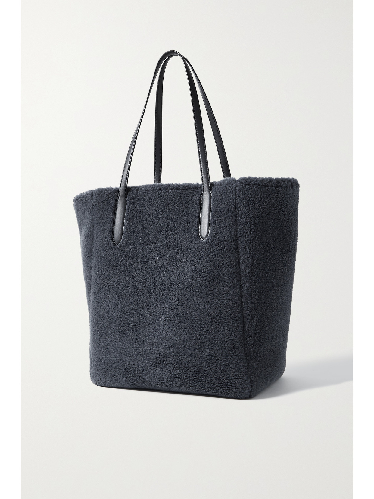 Loro Piana Sesia Large Leather-trimmed Faux Shearling Tote In Gray
