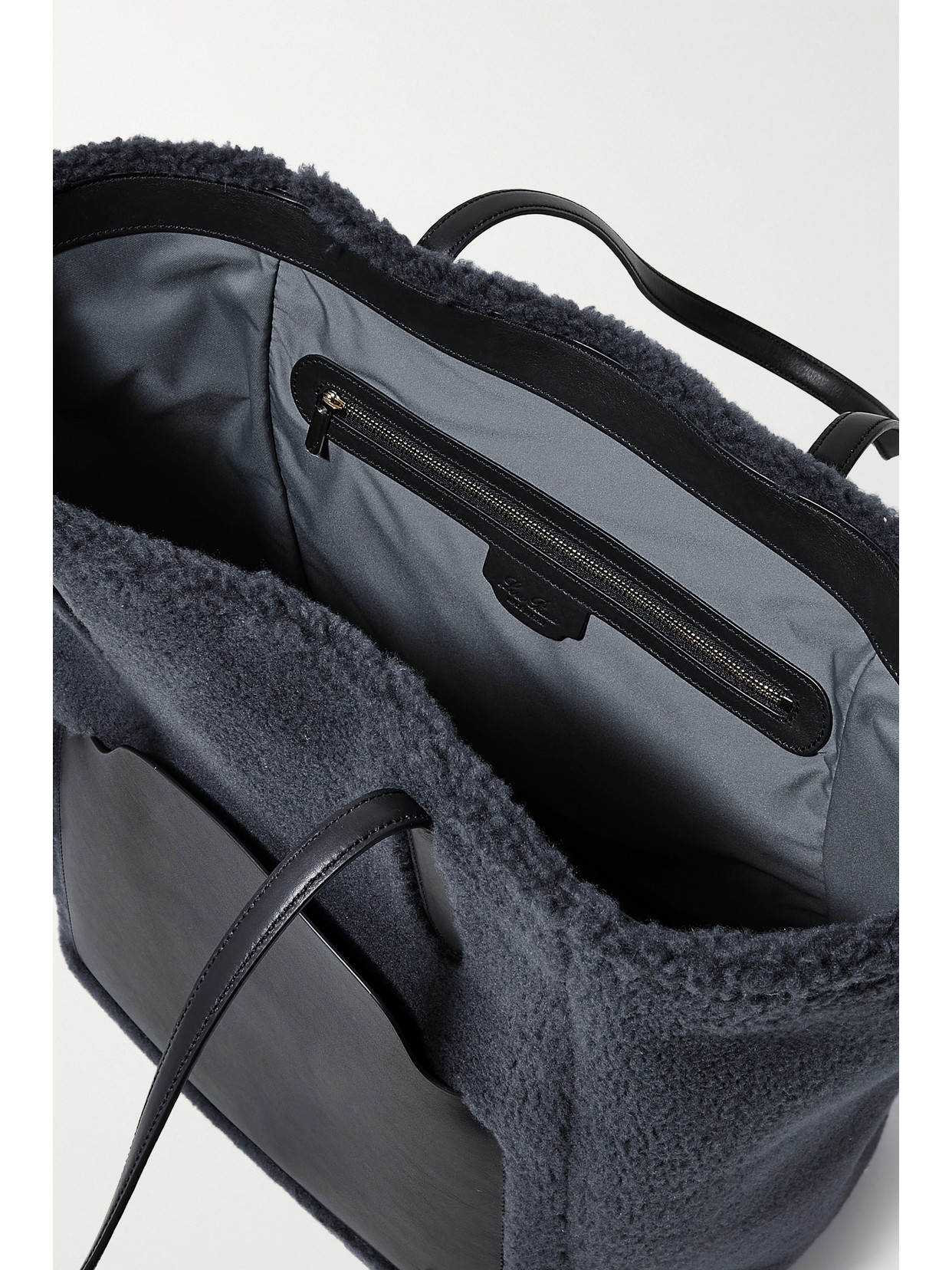 Loro Piana Sesia Large Leather-trimmed Faux Shearling Tote In Gray
