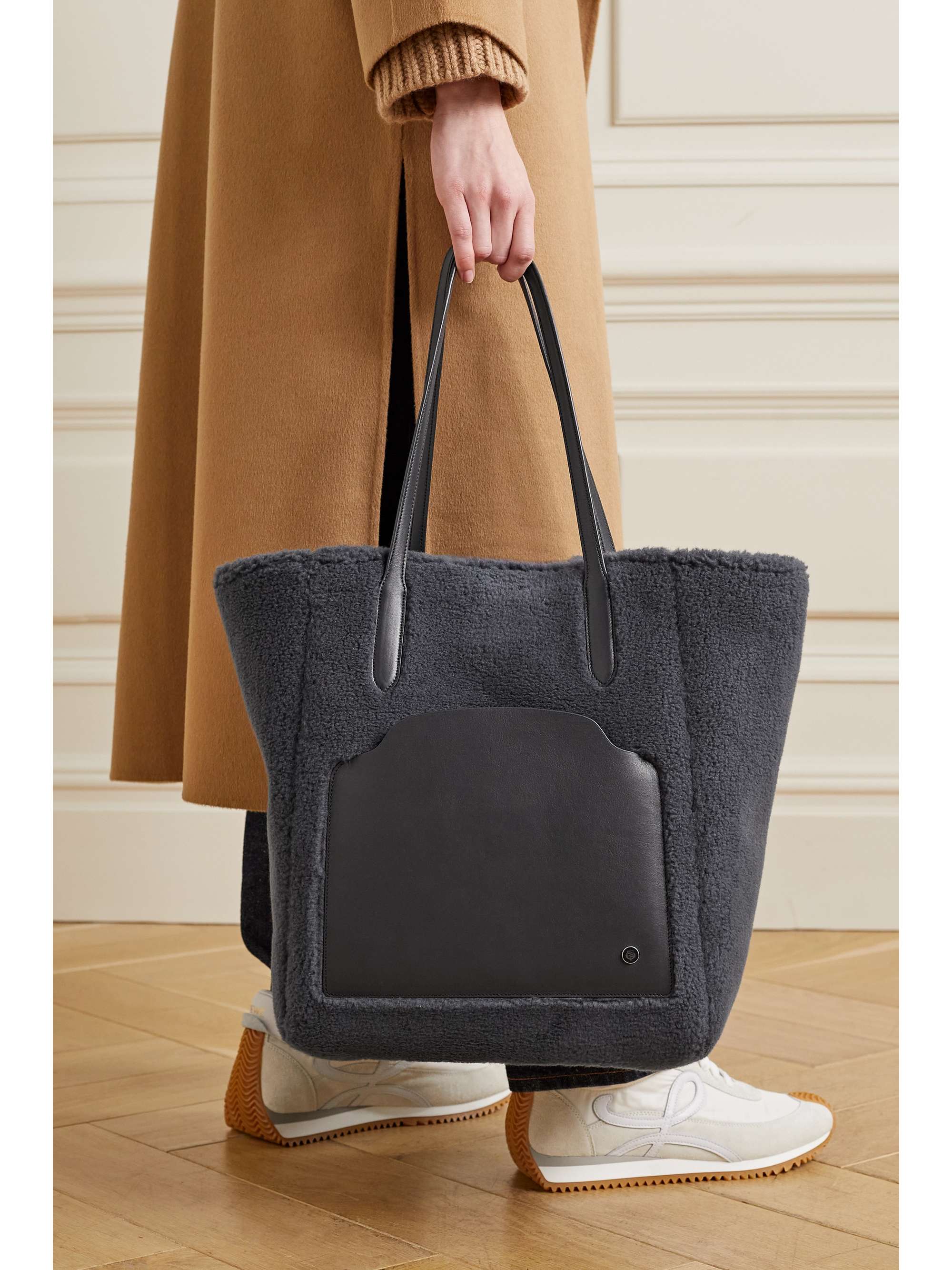 LORO PIANA Sesia large leather-trimmed faux shearling tote