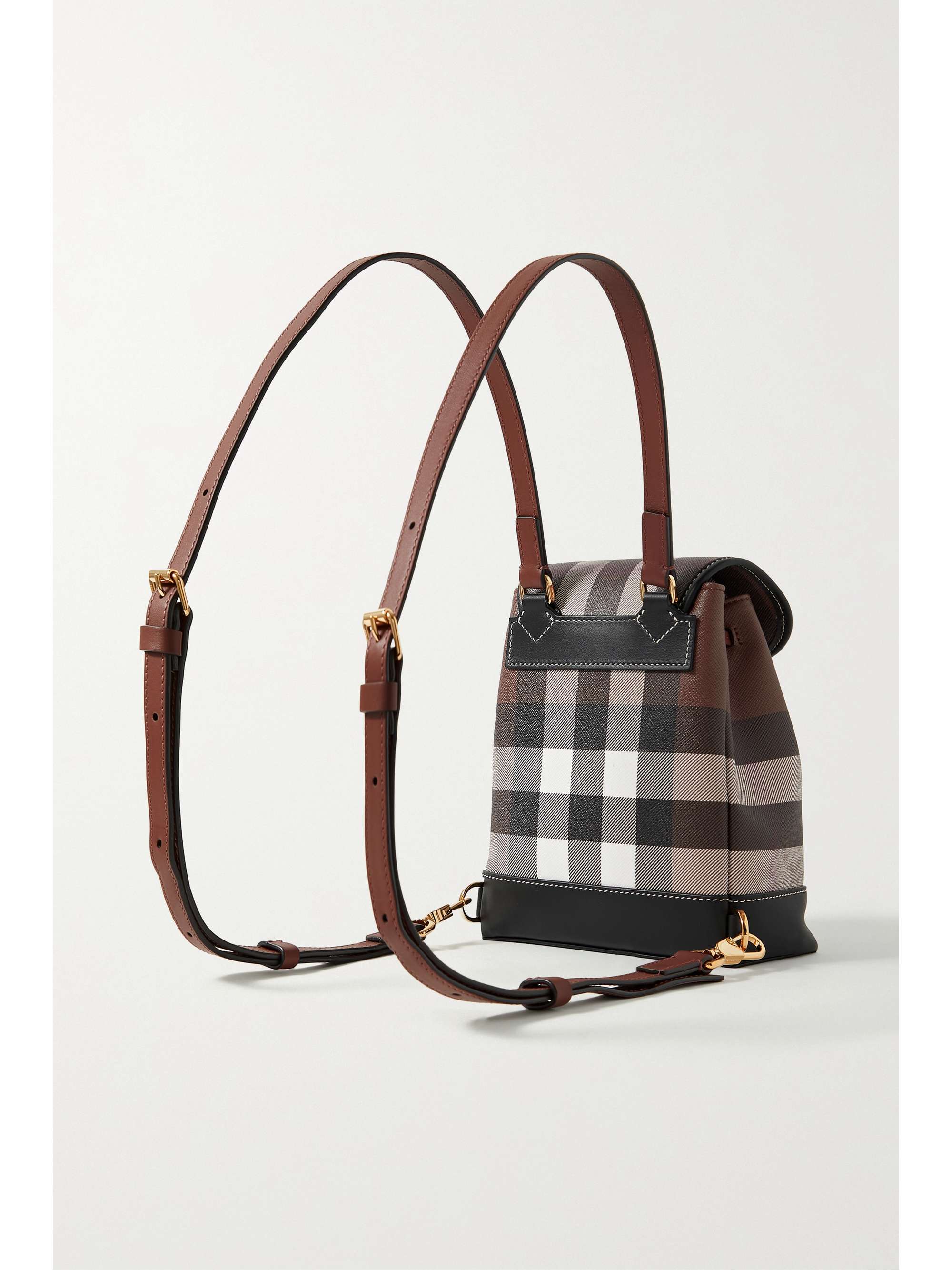 BURBERRY Micro leather-trimmed checked canvas backpack