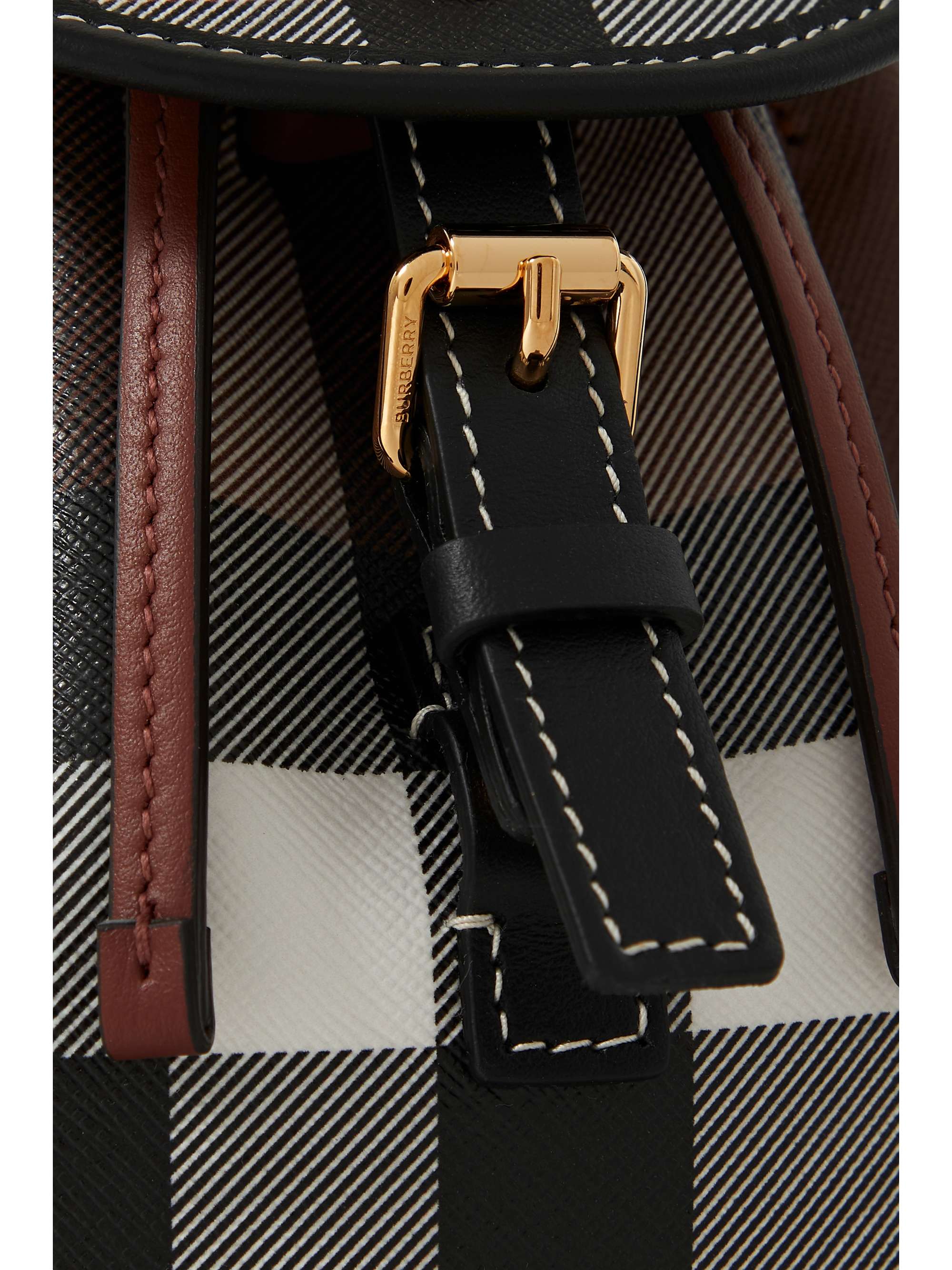 BURBERRY Micro leather-trimmed checked canvas backpack