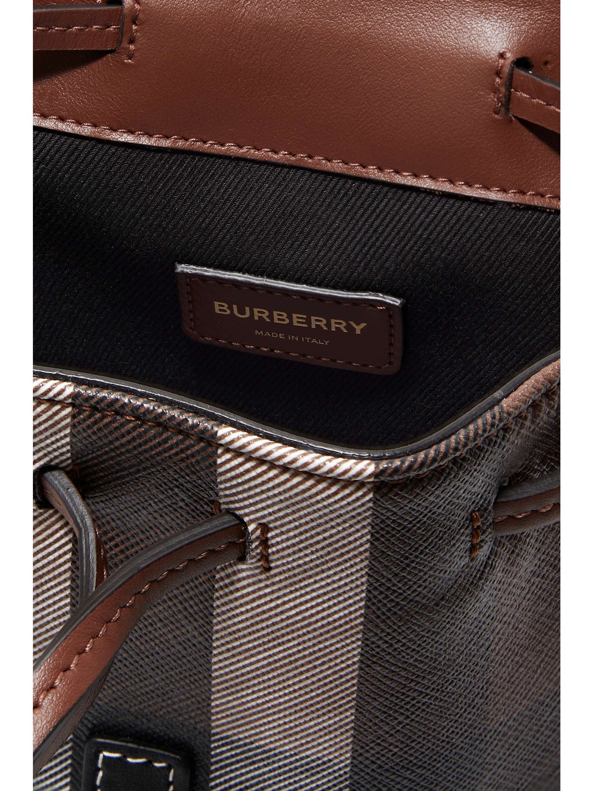 BURBERRY Micro leather-trimmed checked canvas backpack