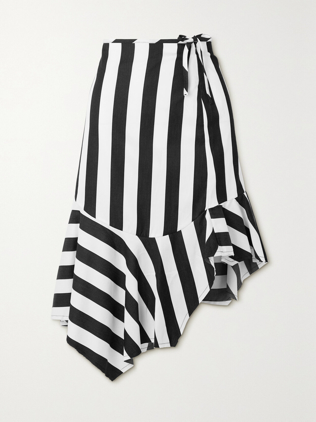 Asymmetric Striped Cotton-Voile Flared Midi