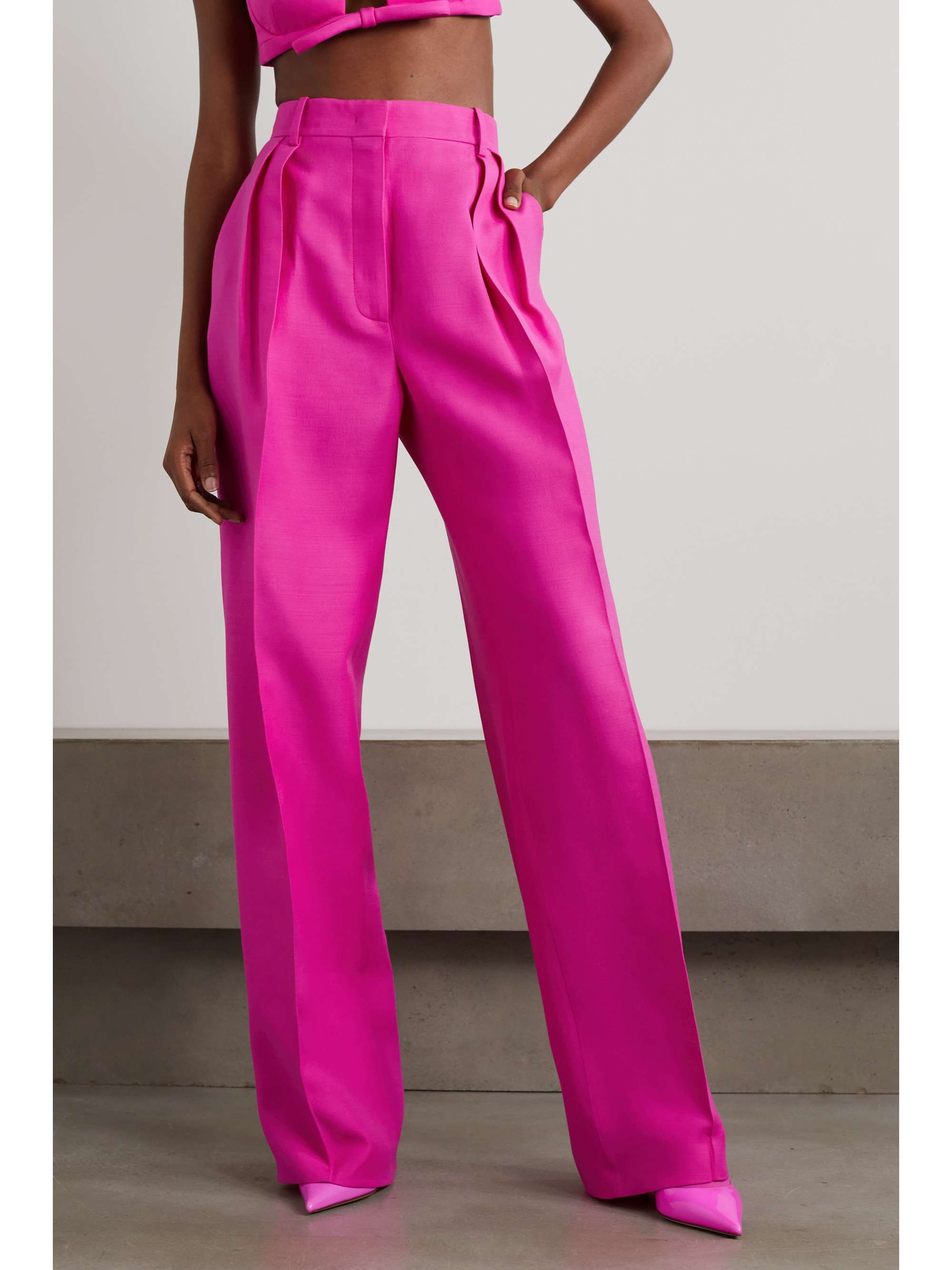 VALENTINO GARAVANI Pleated wool and silk-blend crepe wide-leg pants