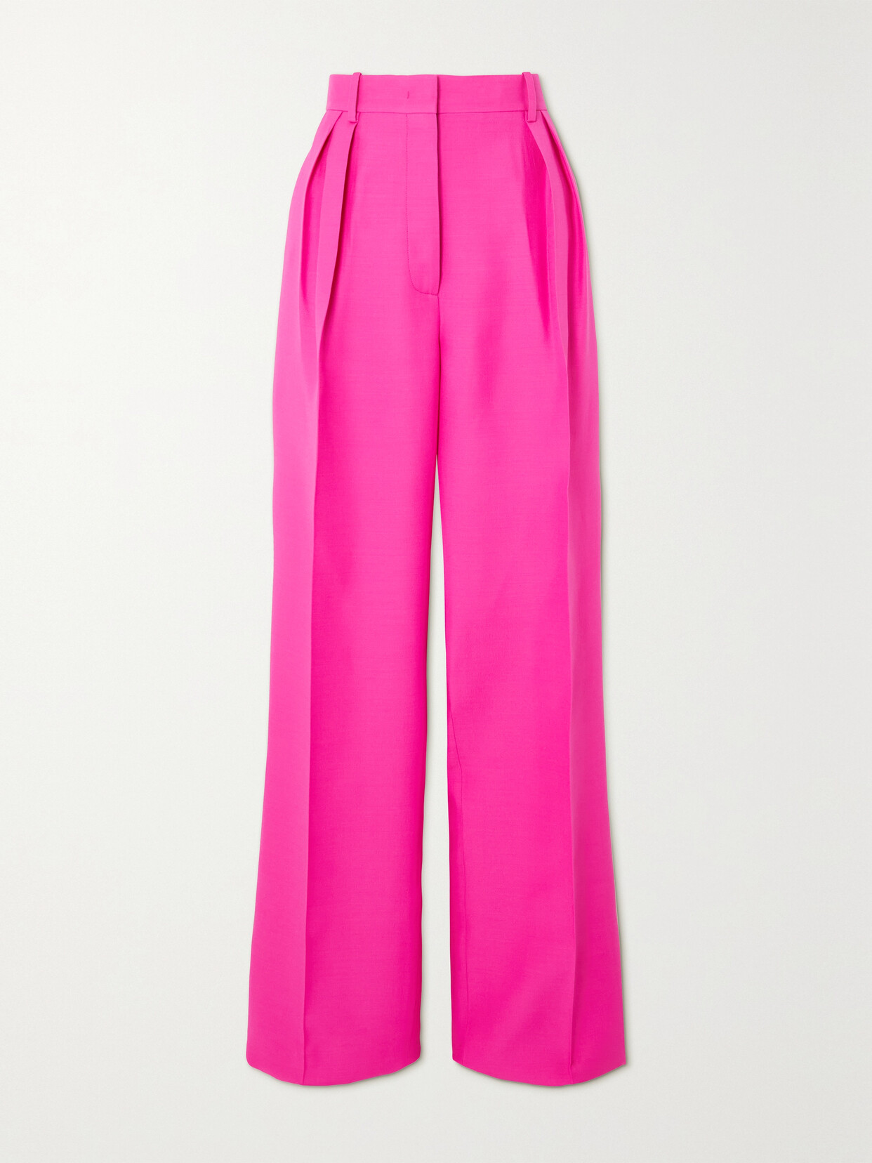 Valentino Pleated Wool And Silk-blend Crepe Wide-leg Trousers In Pink