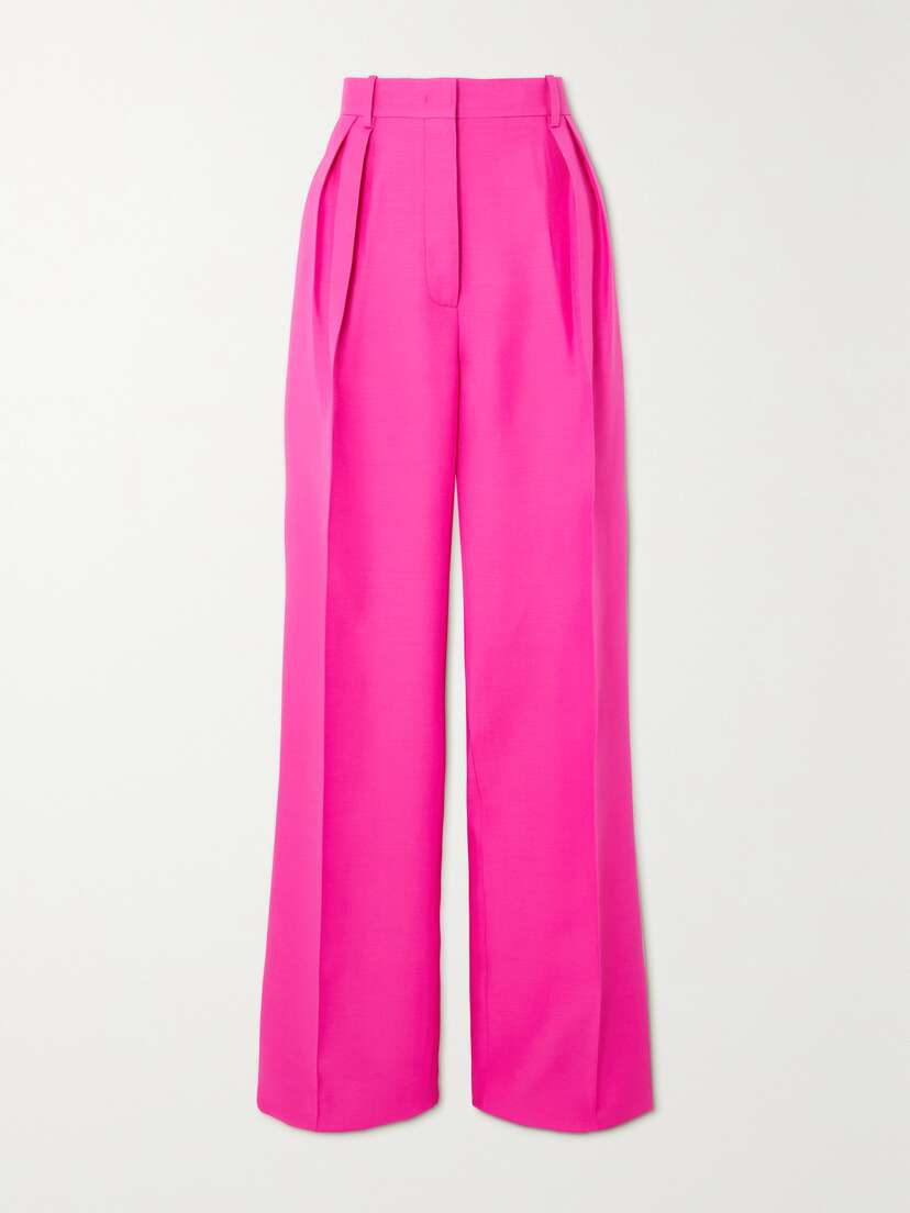 Valentino Garavani Pleated Wool And Silk-blend Crepe Wide-leg Pants